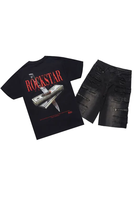 Dayte Nite Black/Red T-Shirt/Denim Short Set sold by Rockstar Original