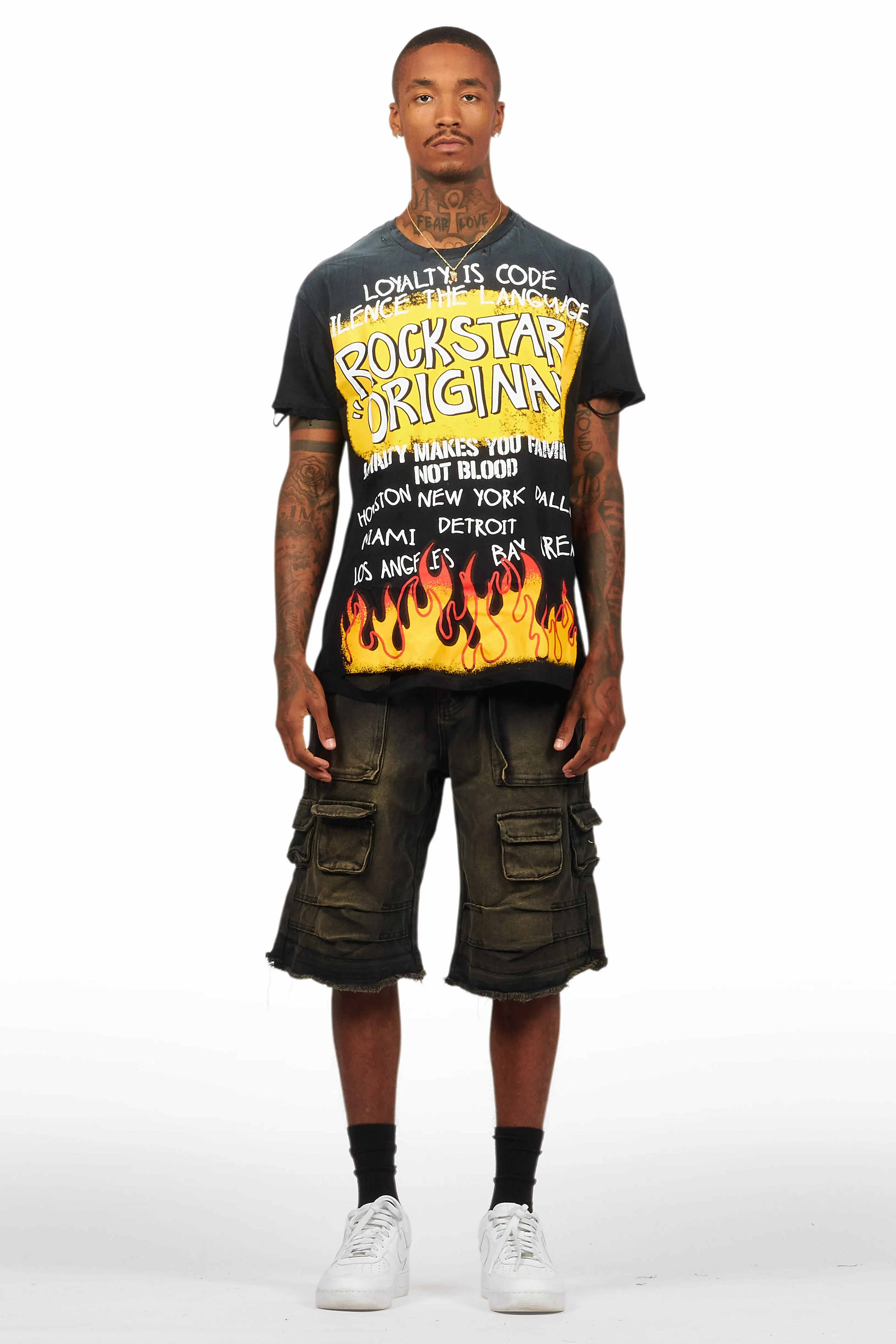 Beno Black/Yellow T-Shirt/Denim Short Set sold by Rockstar Original product image thumbnail 2