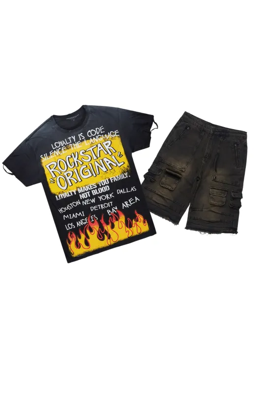 Beno Black/Yellow T-Shirt/Denim Short Set sold by Rockstar Original