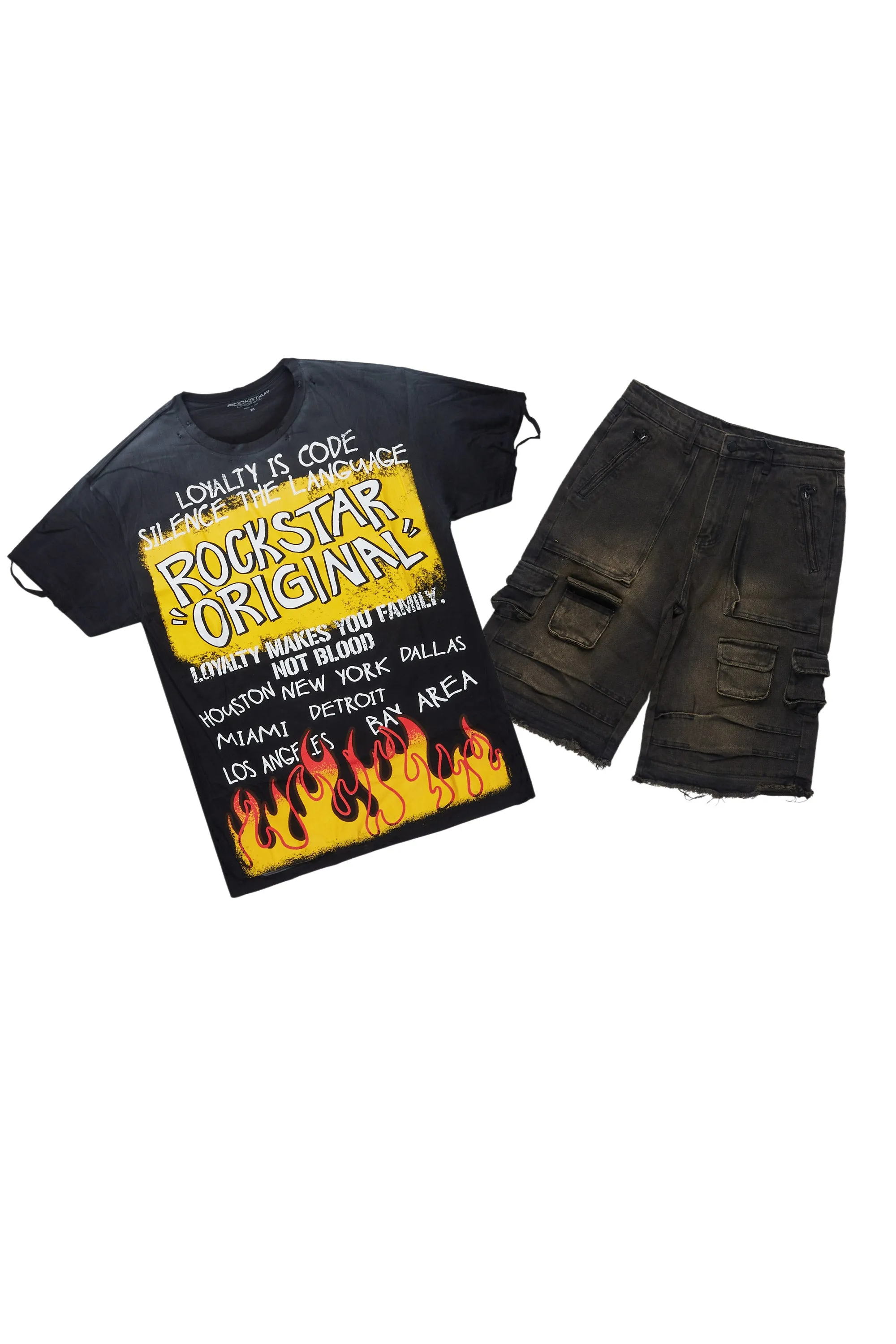 Beno Black/Yellow T-Shirt/Denim Short Set sold by Rockstar Original