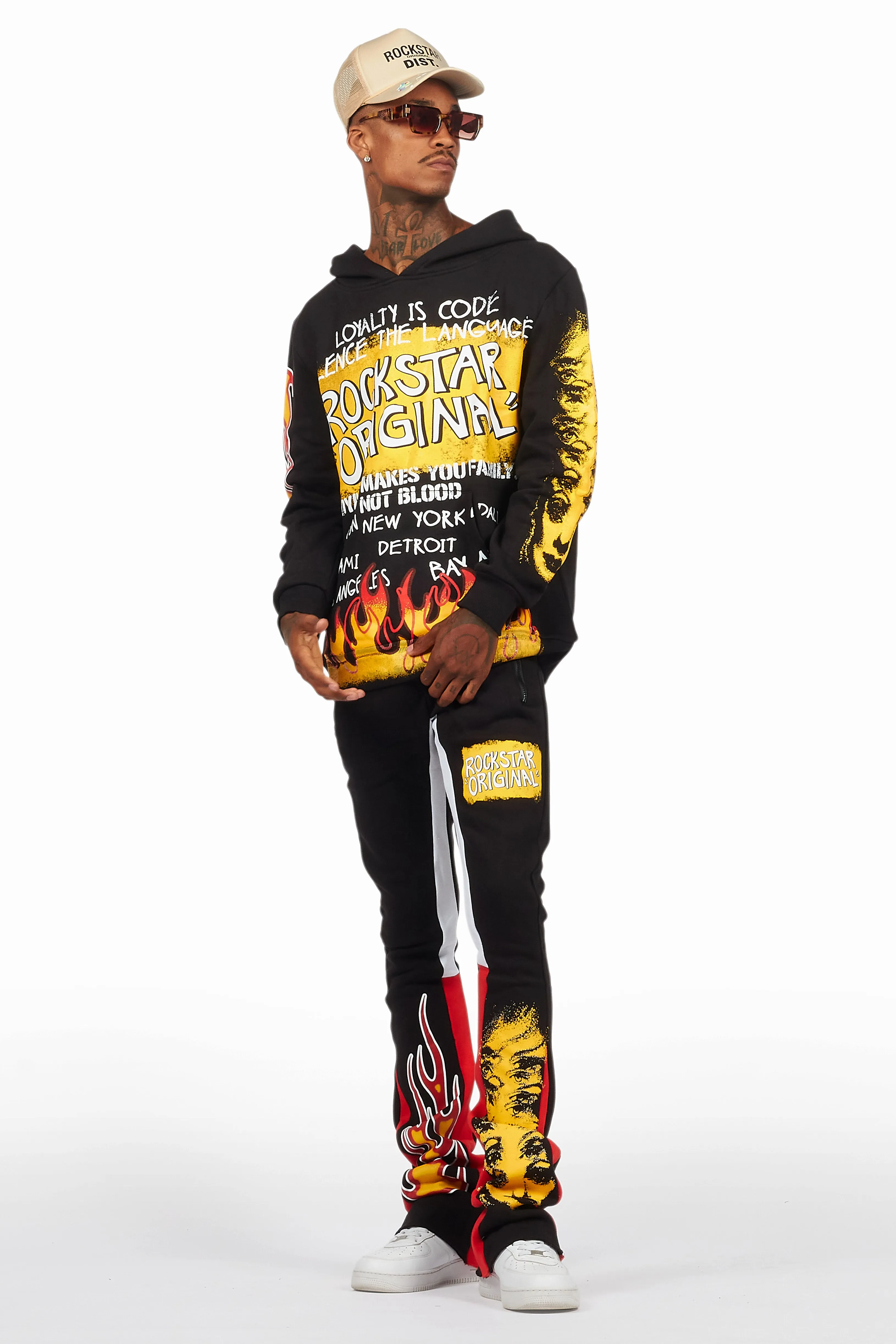 Beno Black/Yellow Stacked Flare Hoodie Track Set sold by Rockstar Original product image thumbnail 4