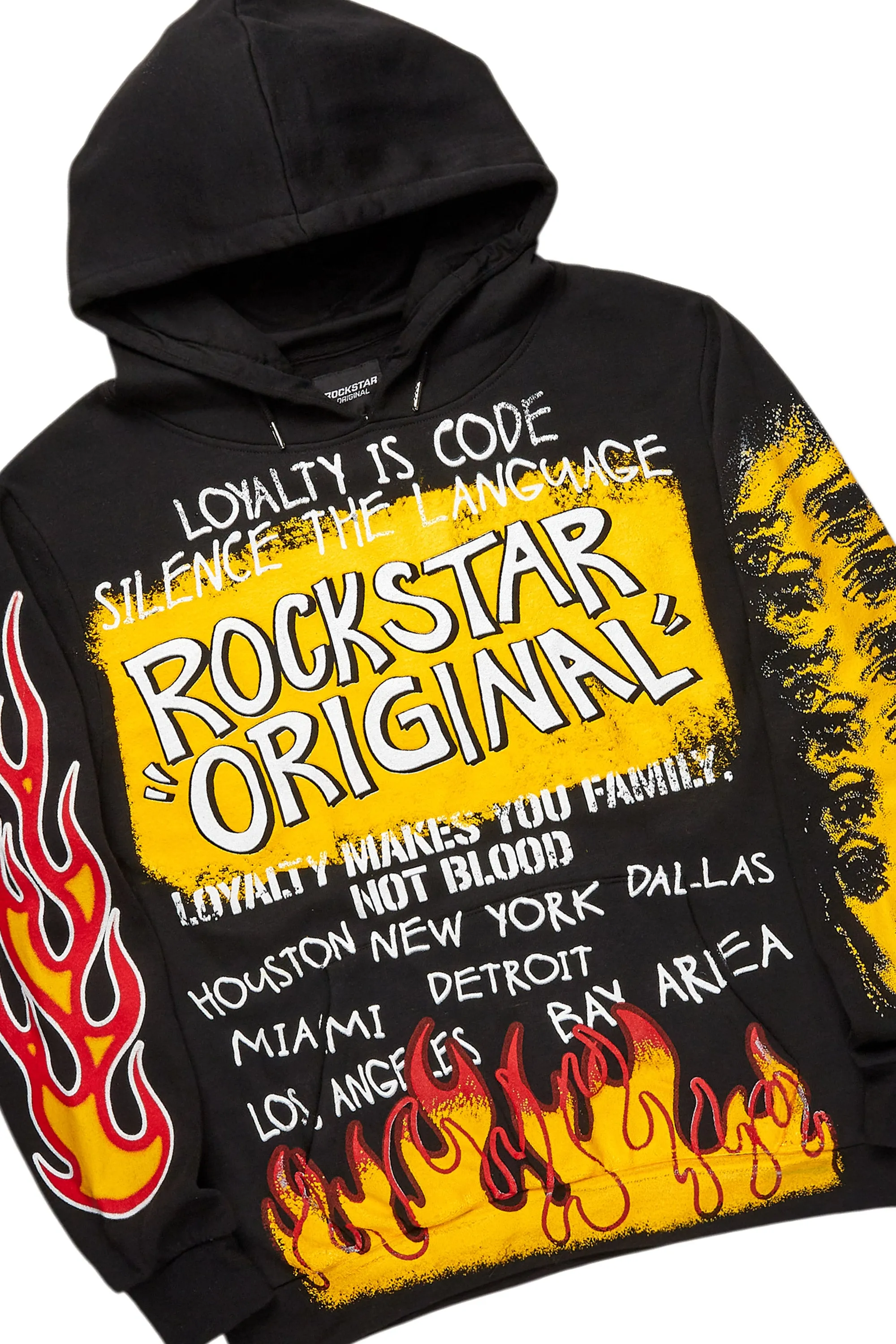 Beno Black/Yellow Stacked Flare Hoodie Track Set sold by Rockstar Original product image thumbnail 5
