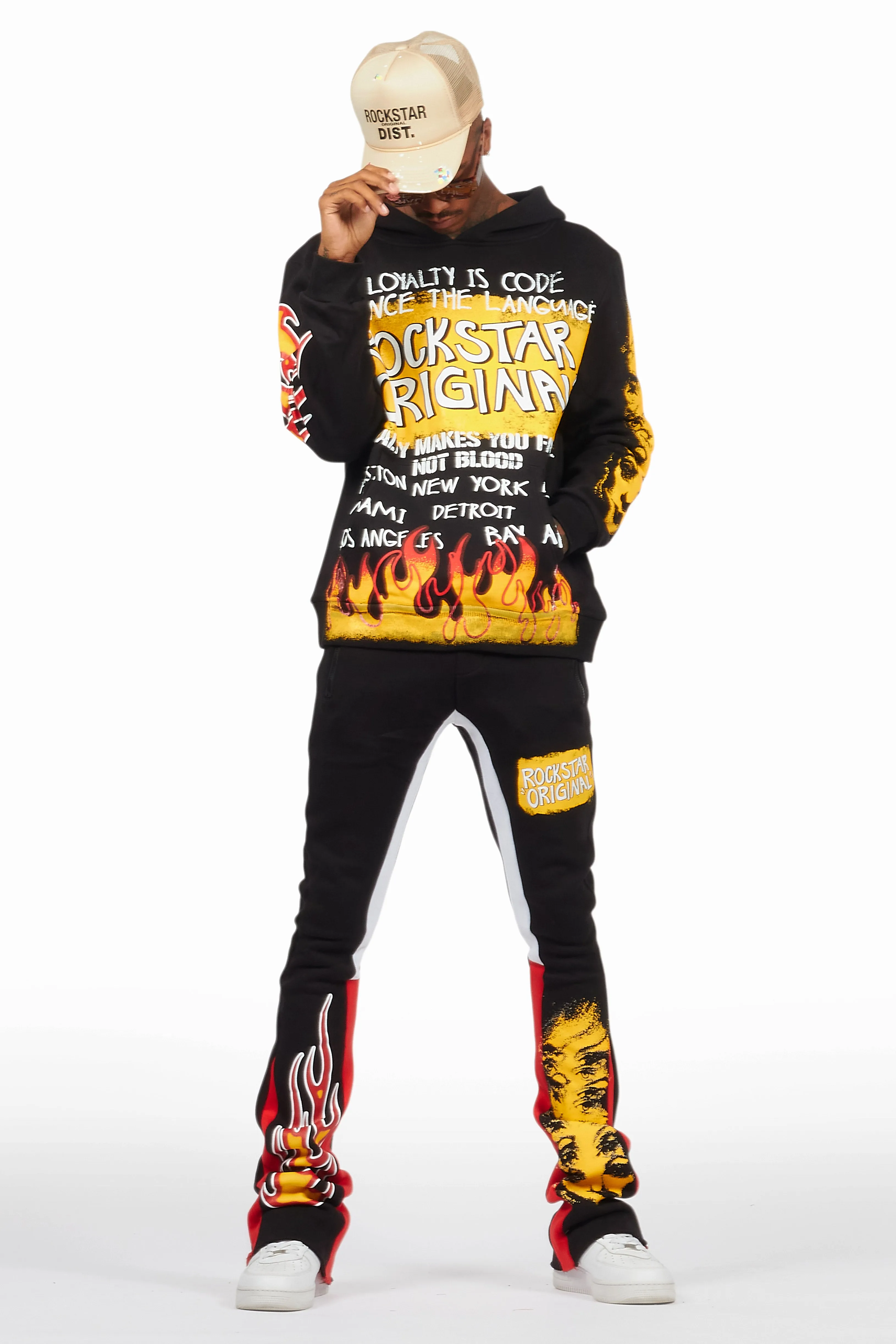 Beno Black/Yellow Stacked Flare Hoodie Track Set sold by Rockstar Original product image thumbnail 3