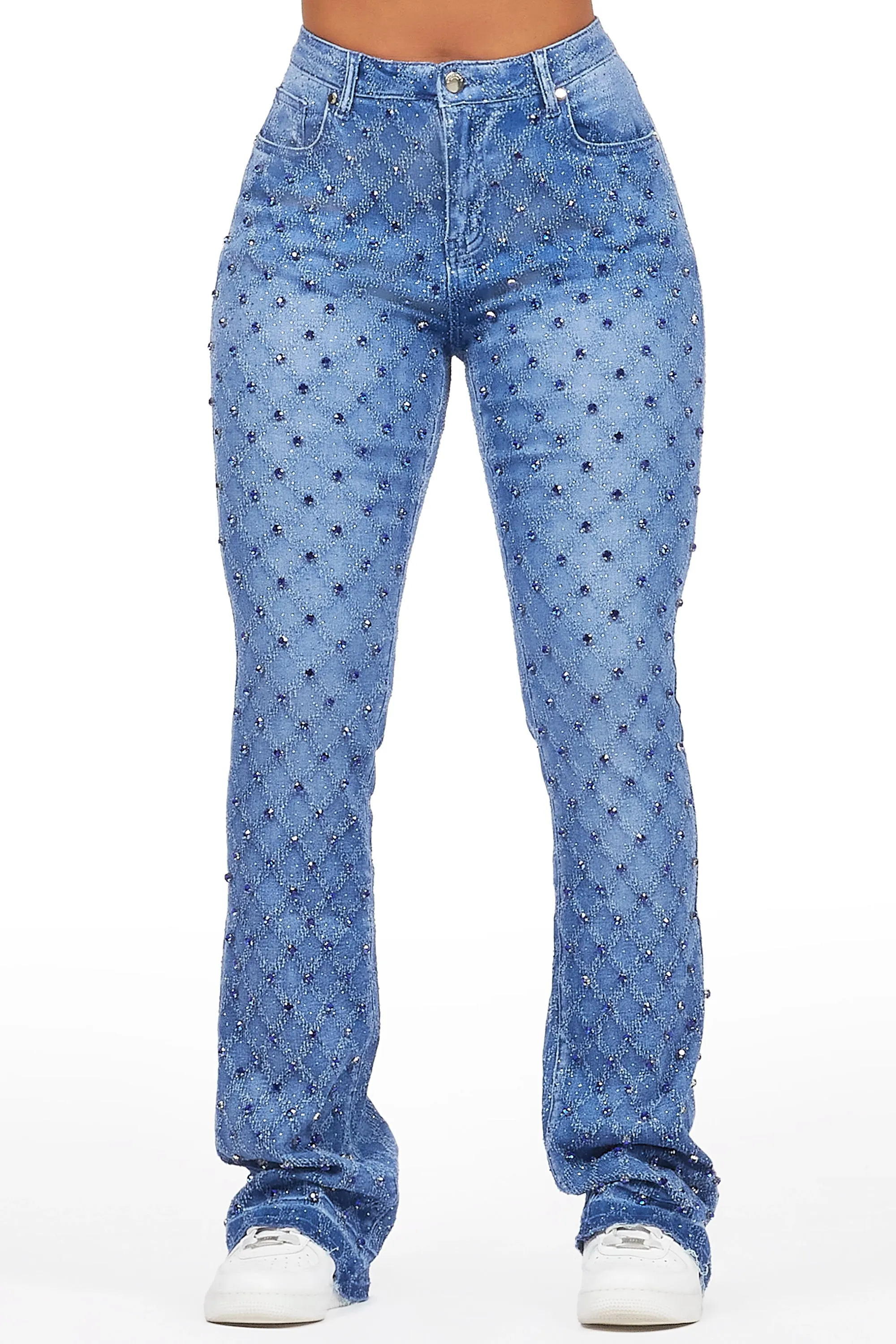 Sareka Royal Blue Rhinestone Stacked Flare Jean sold by Rockstar Original