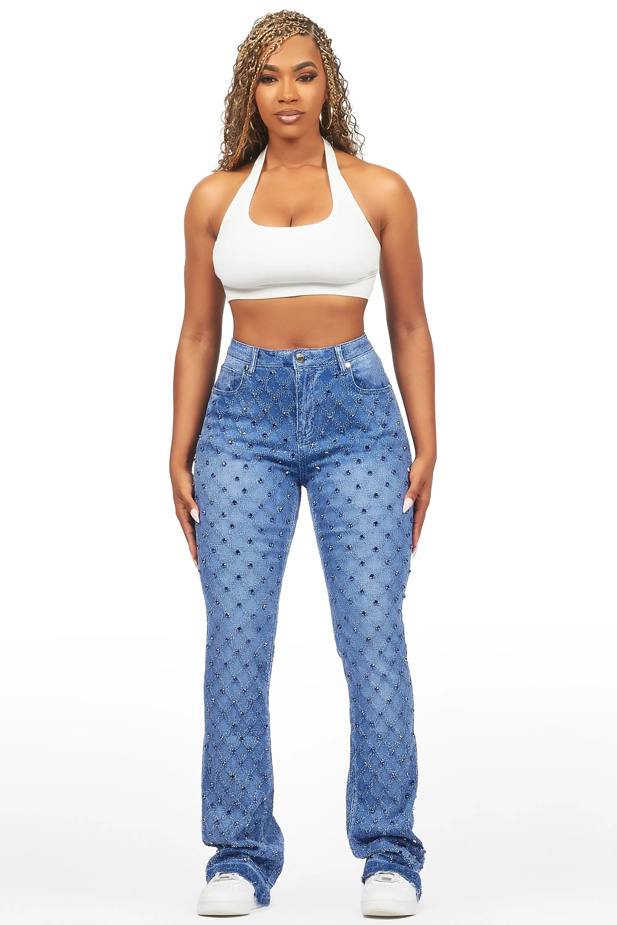 Sareka Royal Blue Rhinestone Stacked Flare Jean sold by Rockstar Original product image thumbnail 2