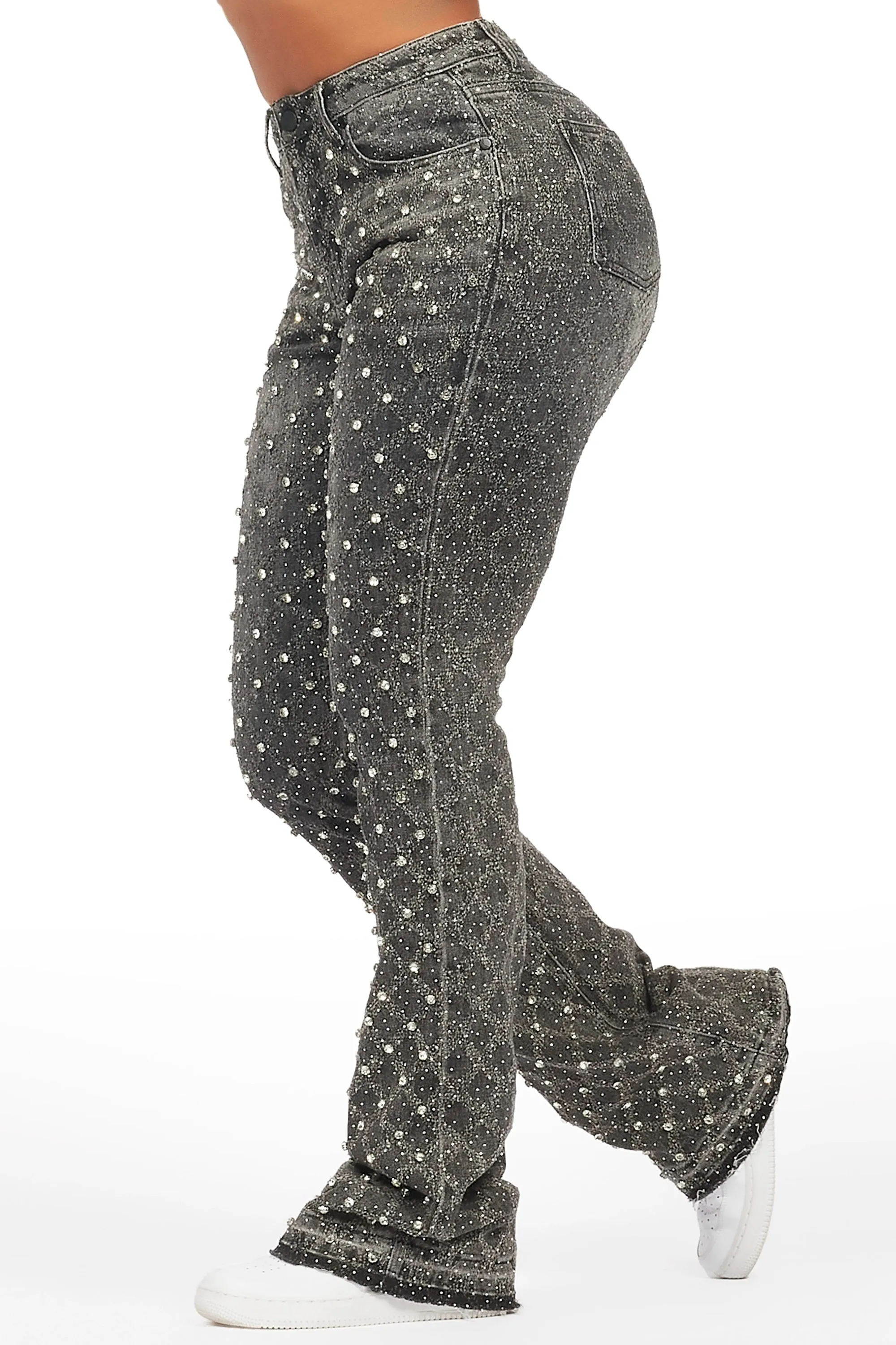Sareka Grey Wash Rhinestone Stacked Flare Jean sold by Rockstar Original product image thumbnail 5