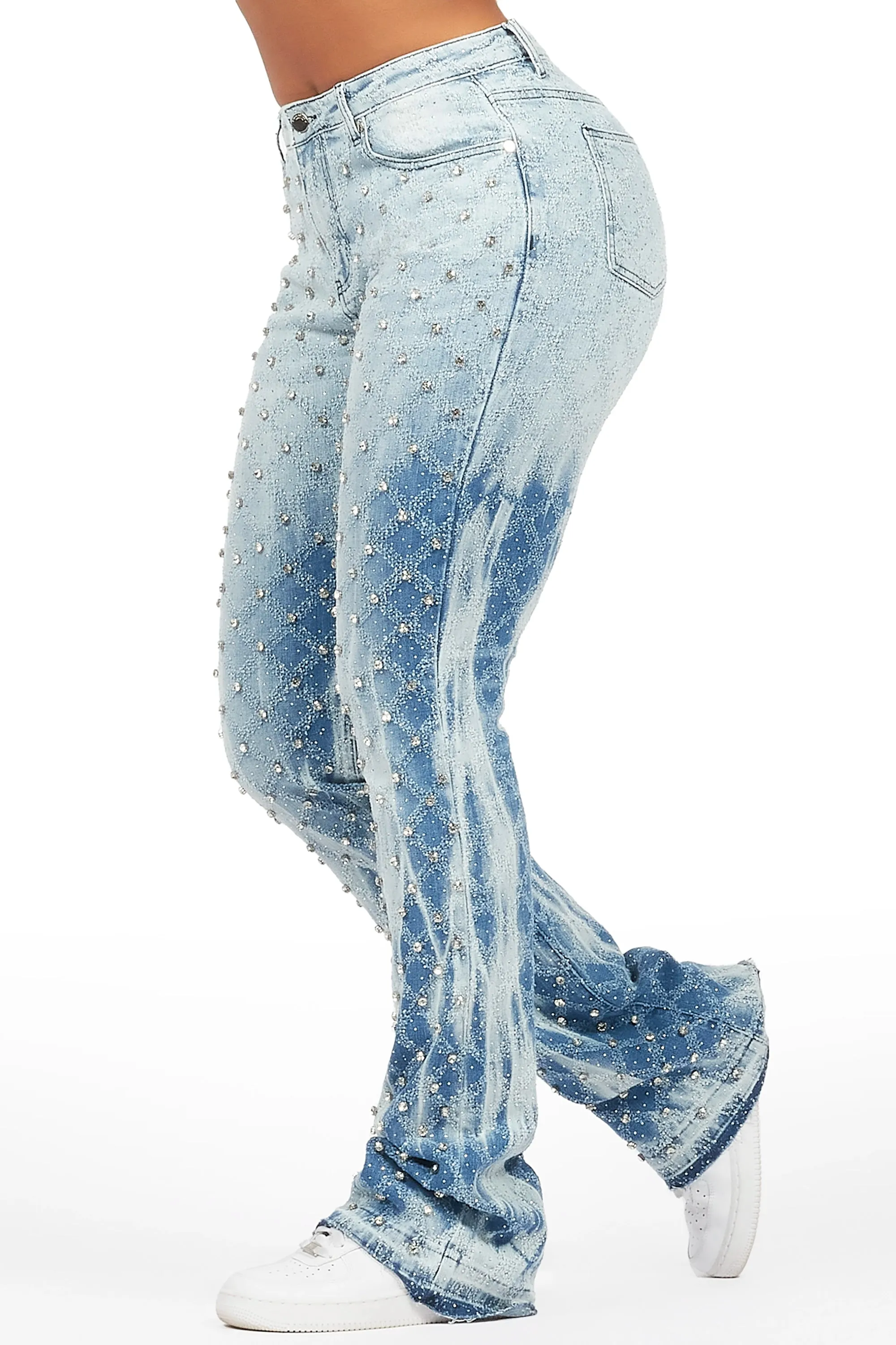 Sareka Light Wash Rhinestone Stacked Flare Jean sold by Rockstar Original product image thumbnail 5