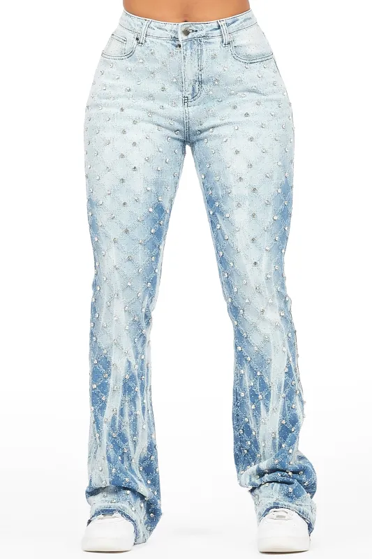 Sareka Light Wash Rhinestone Stacked Flare Jean sold by Rockstar Original