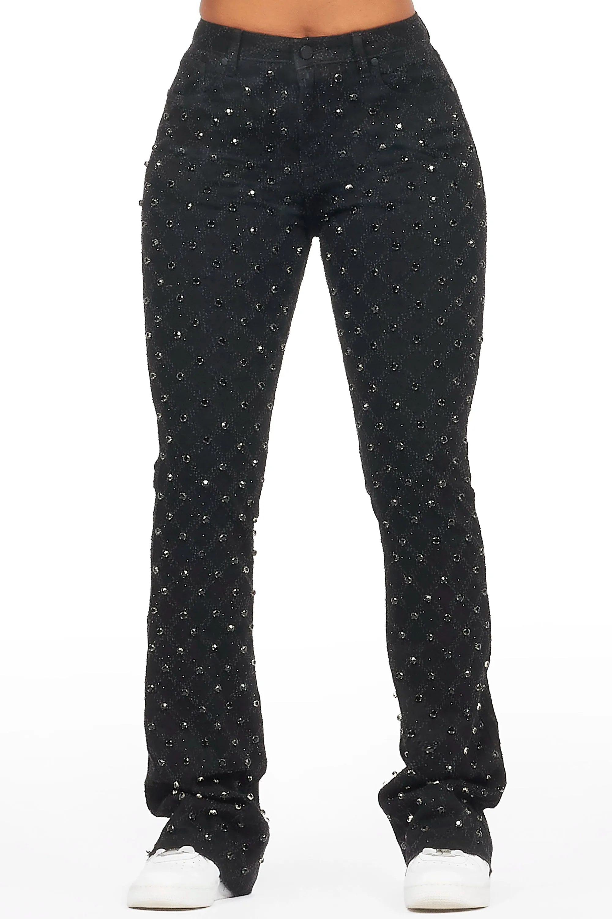 Sareka Black Rhinestone Stacked Flare Jean sold by Rockstar Original