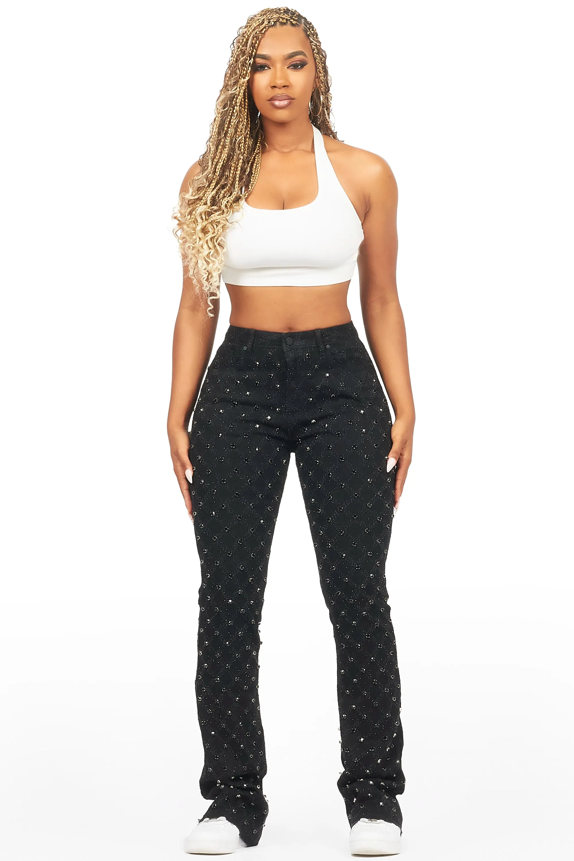 Sareka Black Rhinestone Stacked Flare Jean sold by Rockstar Original product image thumbnail 2