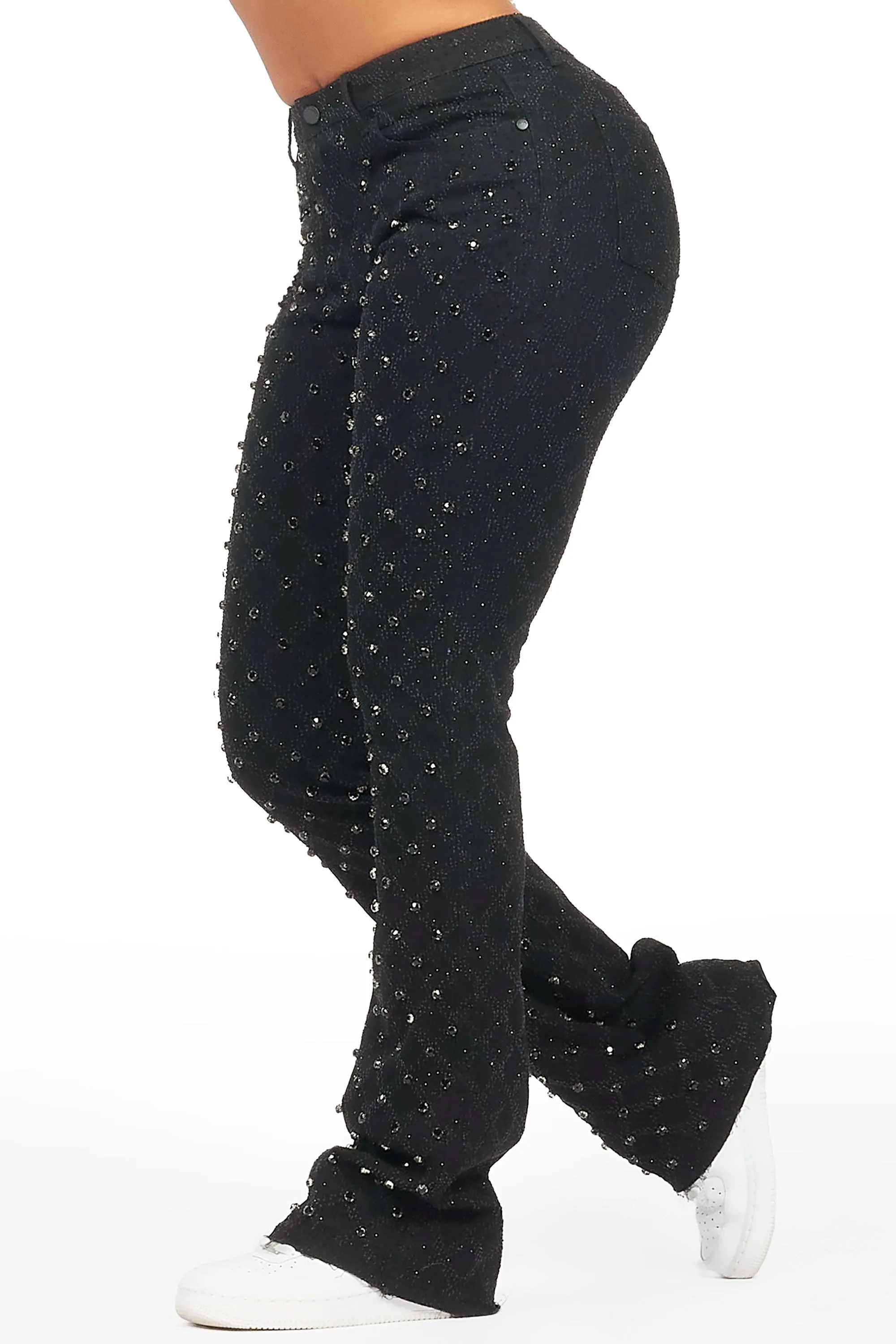 Sareka Black Rhinestone Stacked Flare Jean sold by Rockstar Original product image thumbnail 5