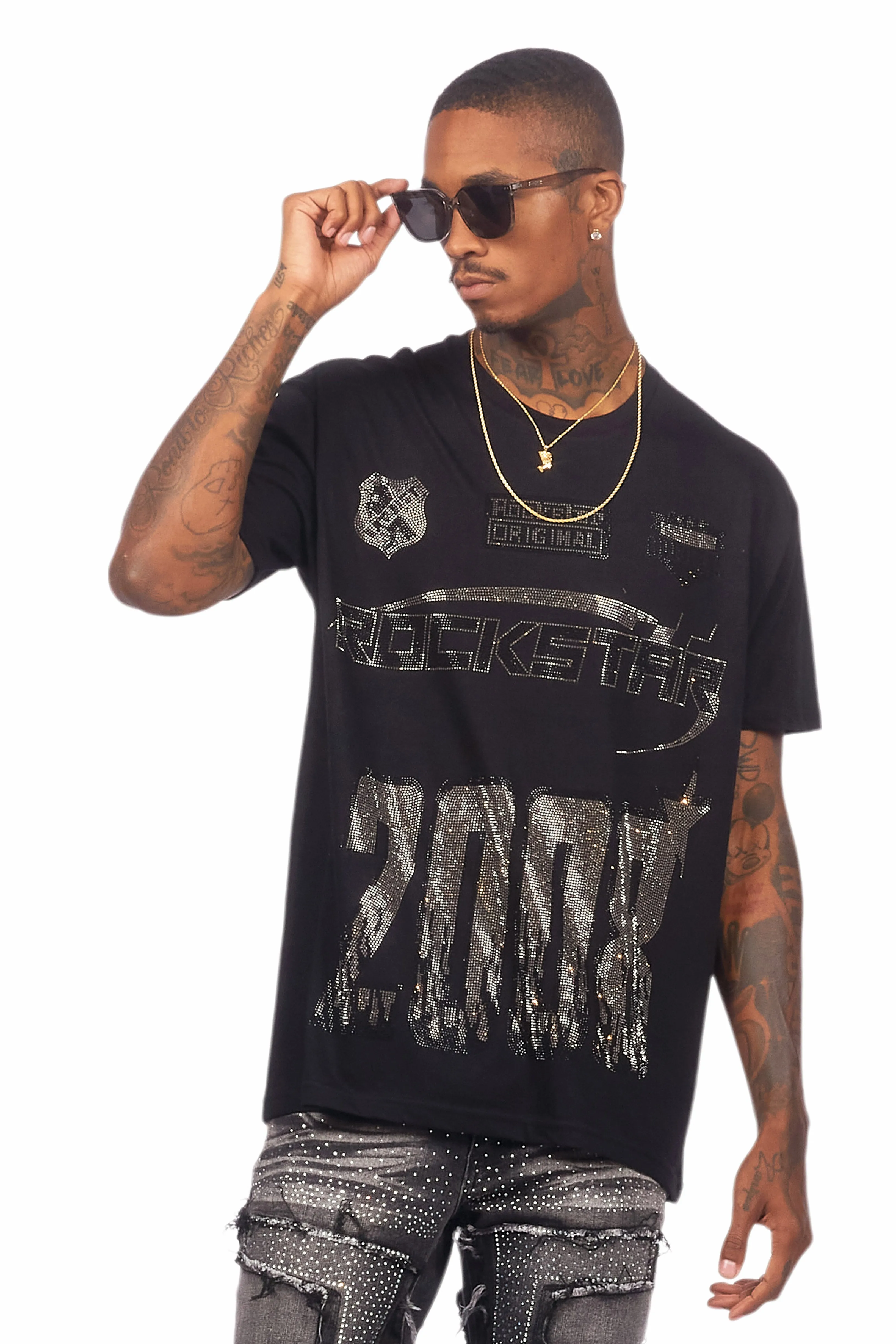 Brazen Black Graphic Rhinestone T-Shirt sold by Rockstar Original product image thumbnail 3
