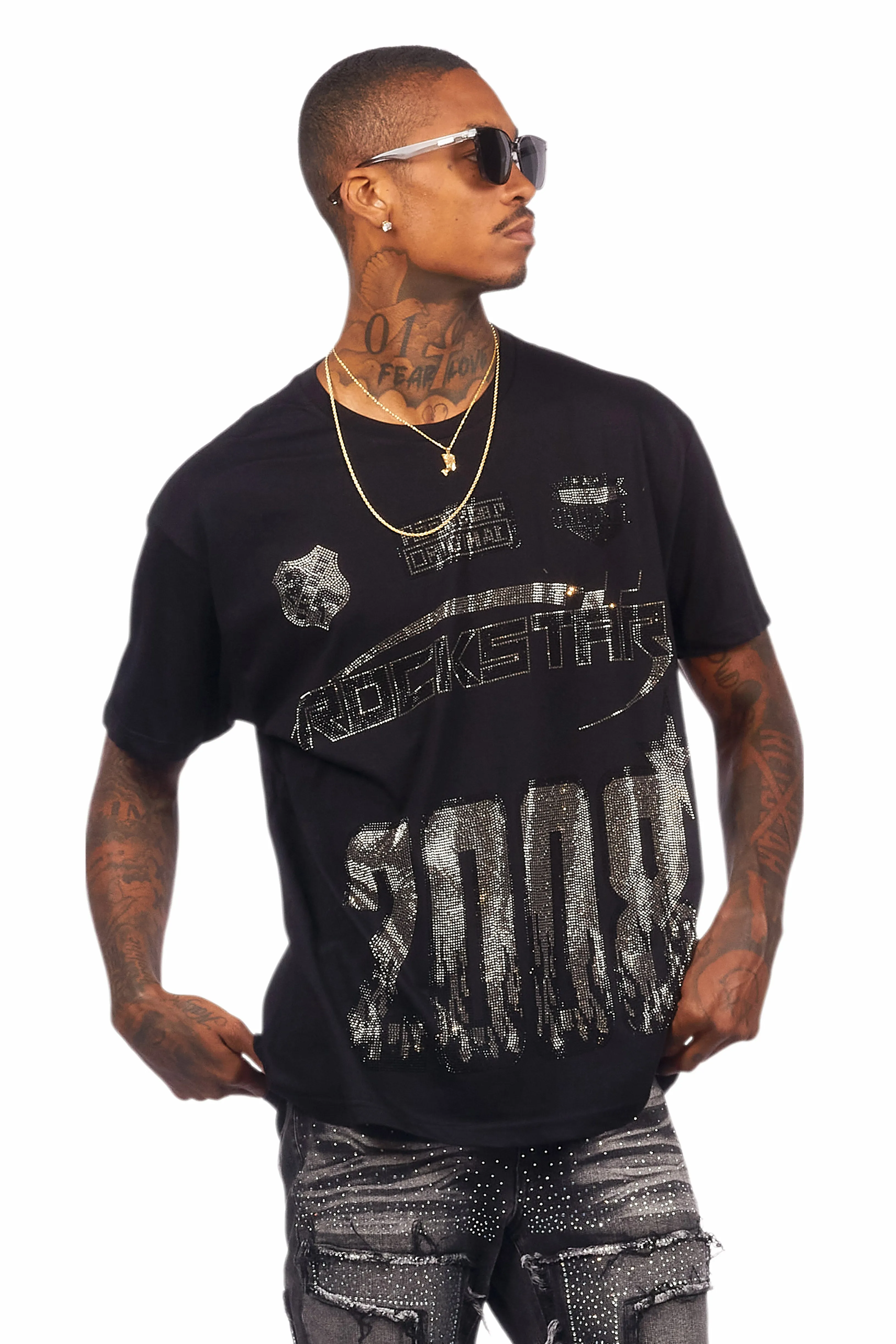 Brazen Black Graphic Rhinestone T-Shirt sold by Rockstar Original product image thumbnail 5