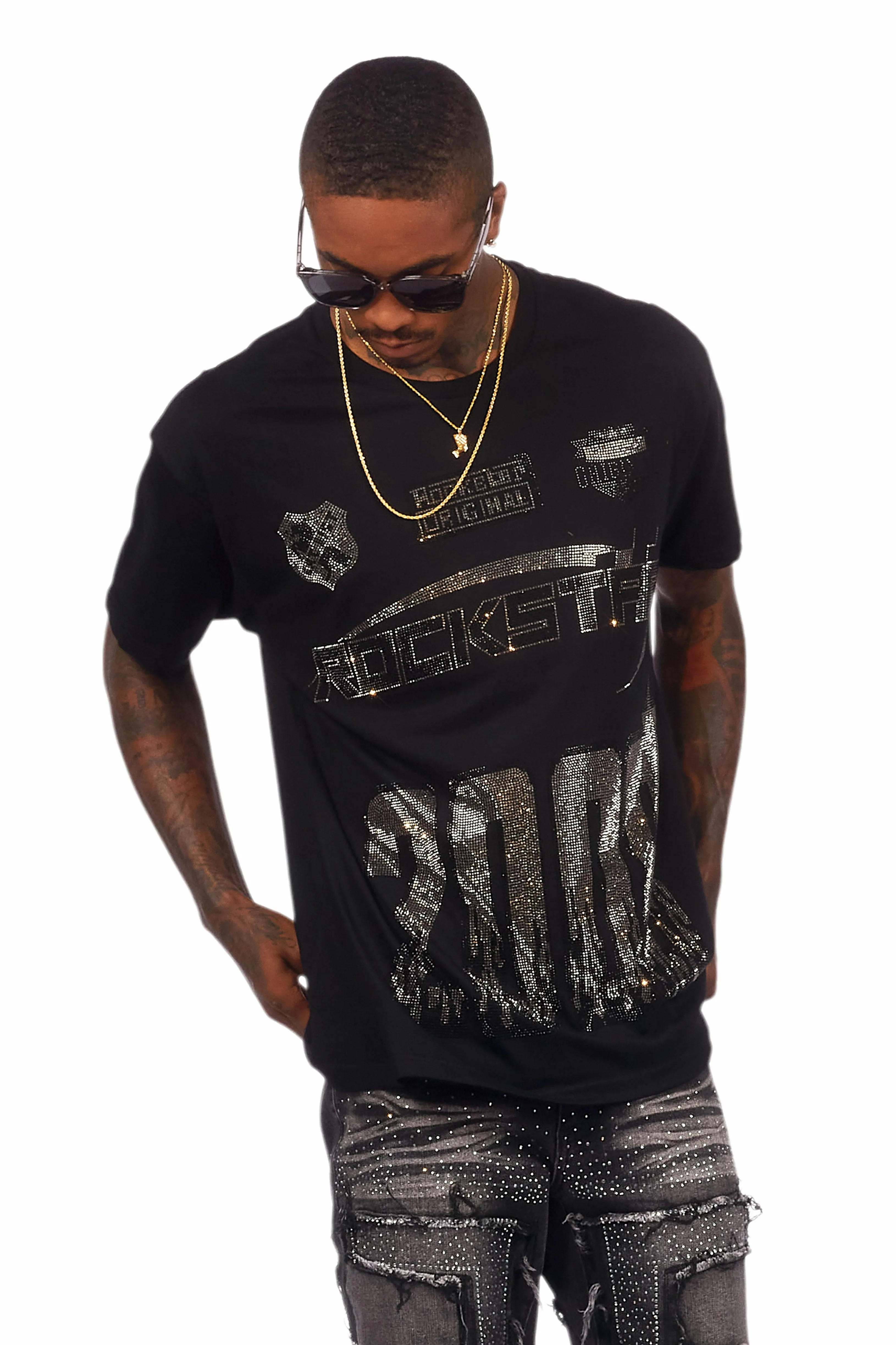 Brazen Black Graphic Rhinestone T-Shirt sold by Rockstar Original product image thumbnail 4