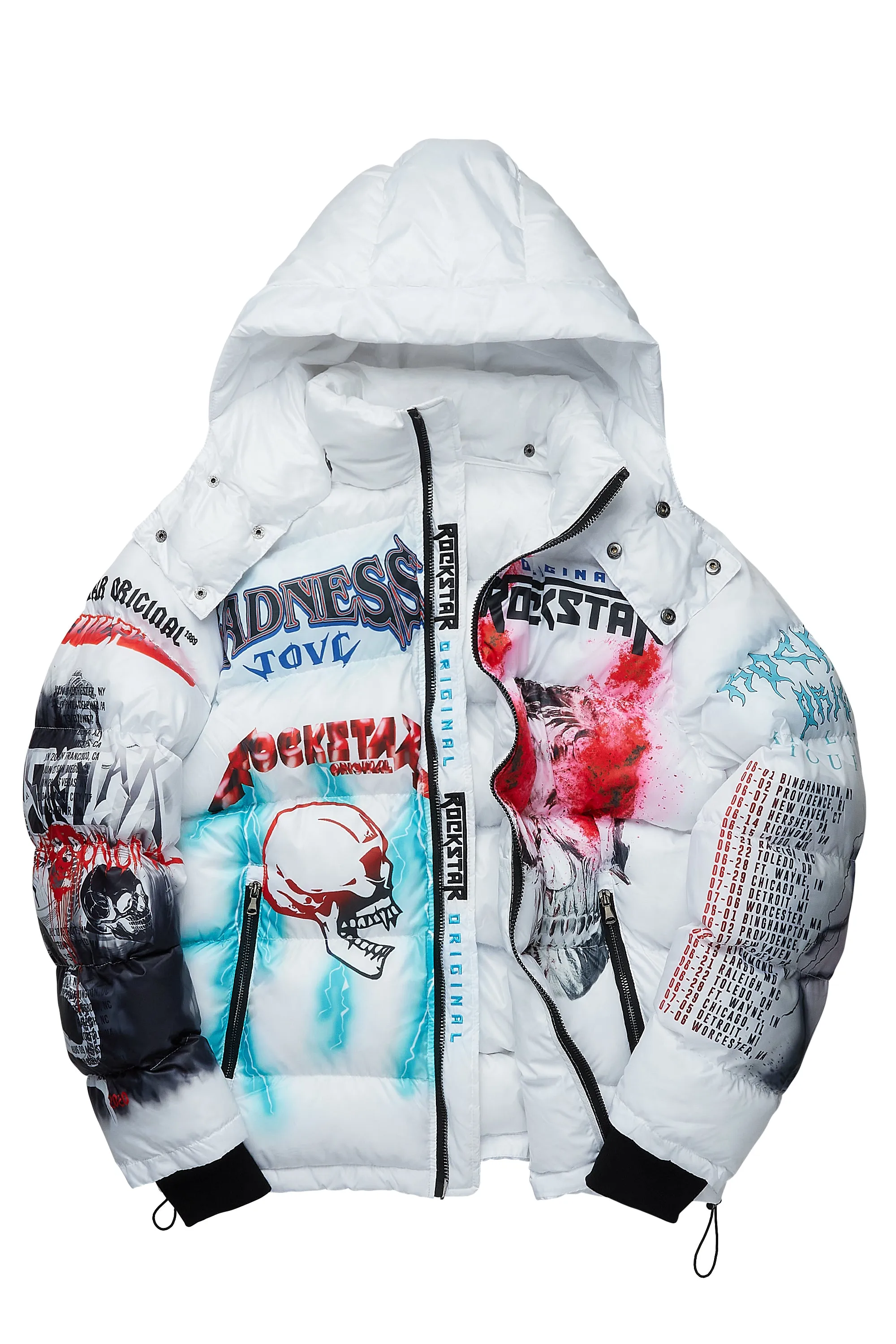 Nash White Graphic Print Puffer Jacket sold by Rockstar Original