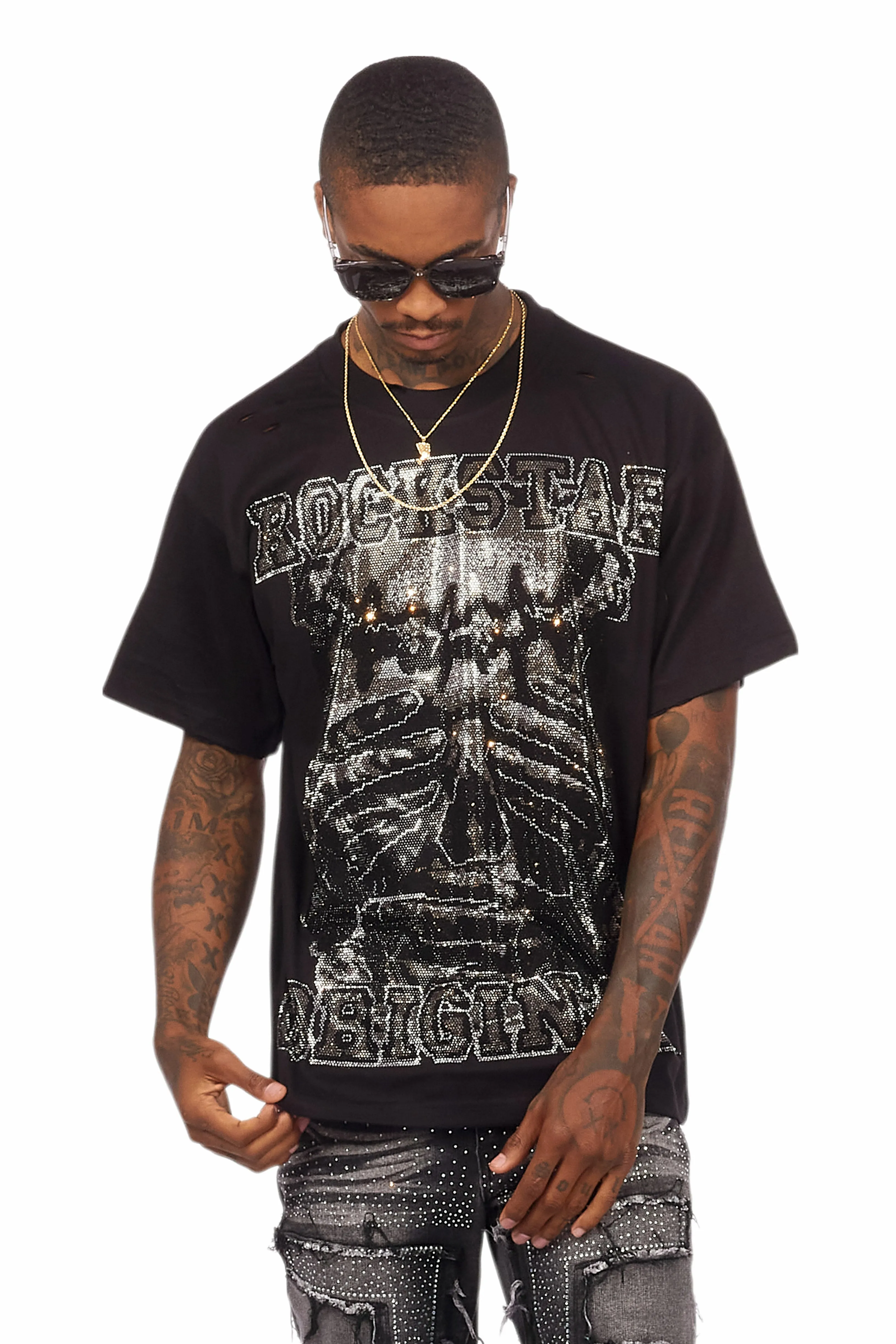 Aithan Black/Grey Graphic Rhinestone T-Shirt sold by Rockstar Original product image thumbnail 2