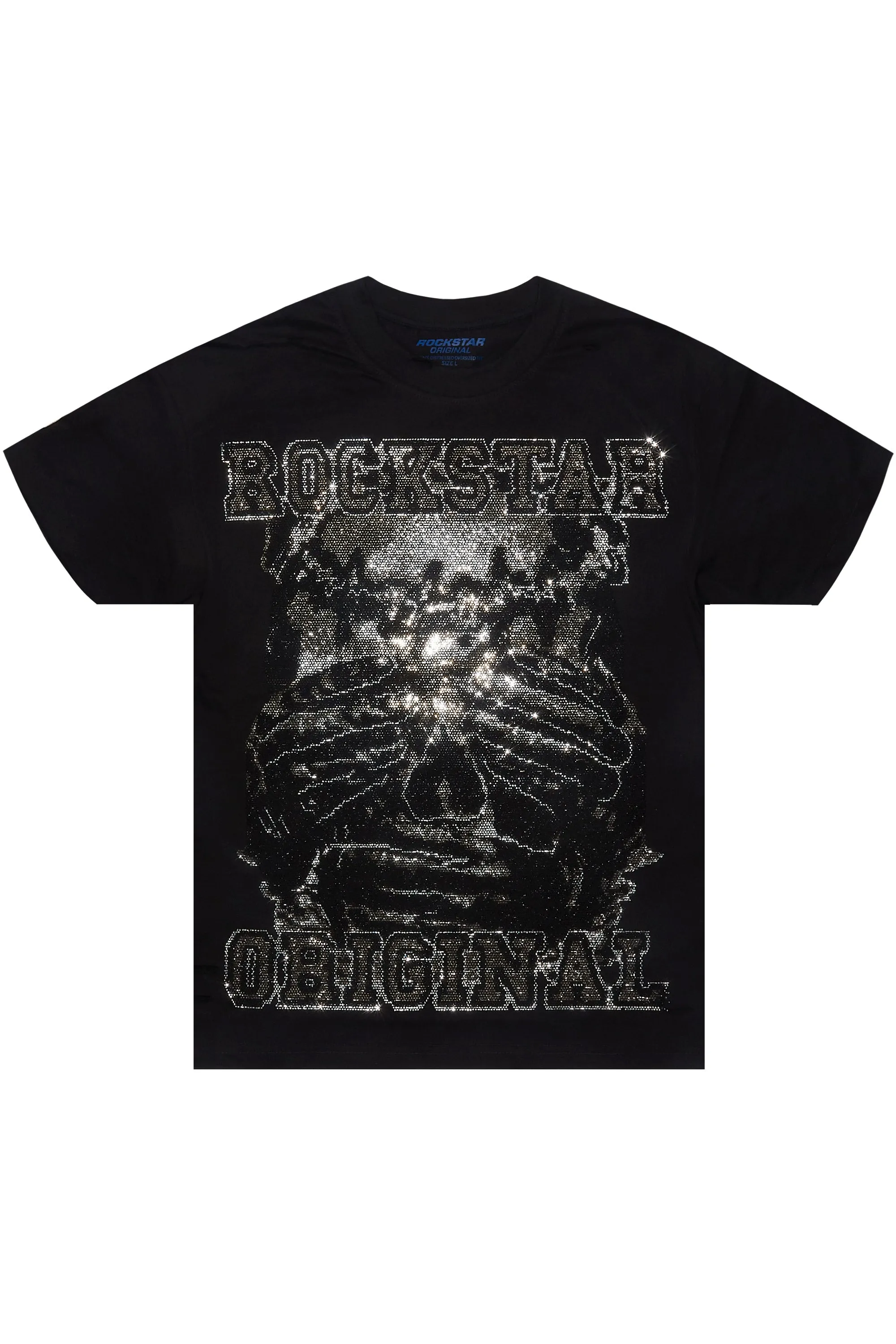Aithan Black/Grey Graphic Rhinestone T-Shirt sold by Rockstar Original