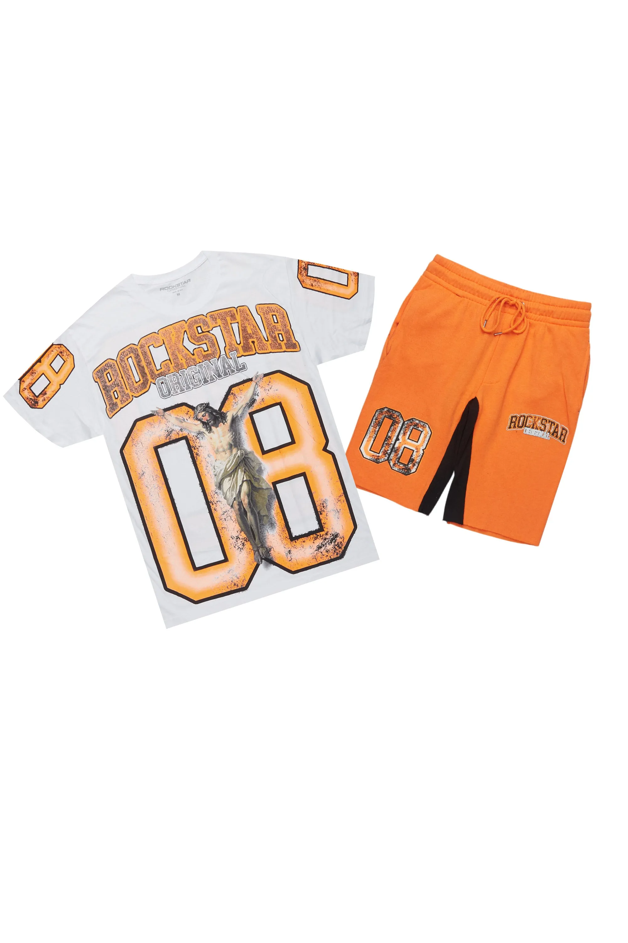 Fields White/Orange Raw Edge T-Shirt Short Set sold by Rockstar Original