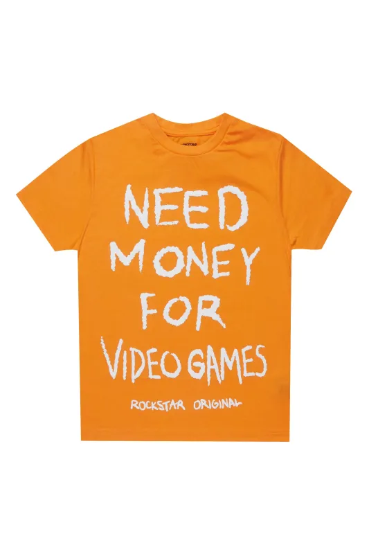 Boys M4 Video Games Orange/White Graphic T-Shirt sold by Rockstar Original