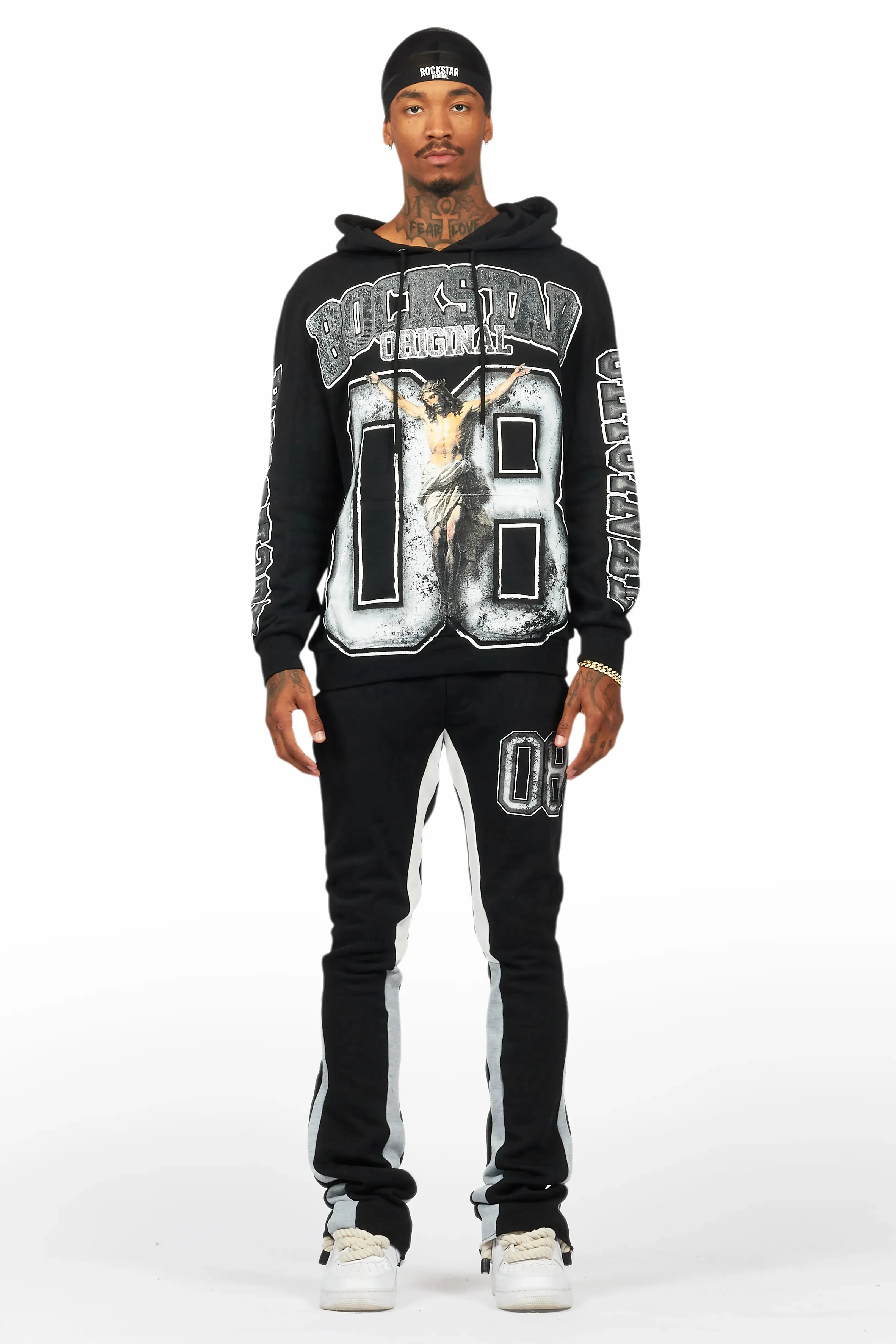 Fields Black/White Stacked Flare Hoodie Track Set sold by Rockstar Original product image thumbnail 2