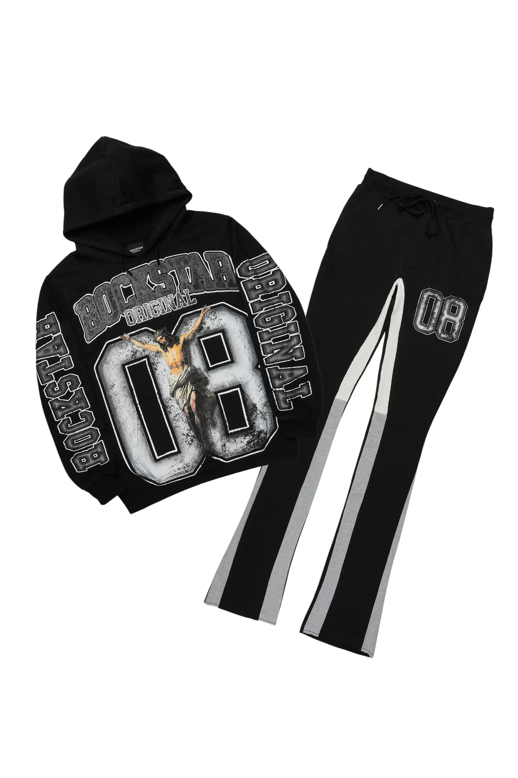 Fields Black/White Stacked Flare Hoodie Track Set sold by Rockstar Original
