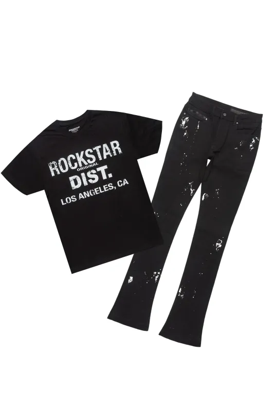 Lake Black/White T-Shirt/Dag Stacked Flare Jean Set sold by Rockstar Original