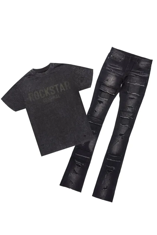 Sana Vintage Black/Black T-Shirt & Petrus Super Stacked Flare Jean Bundle sold by Rockstar Original
