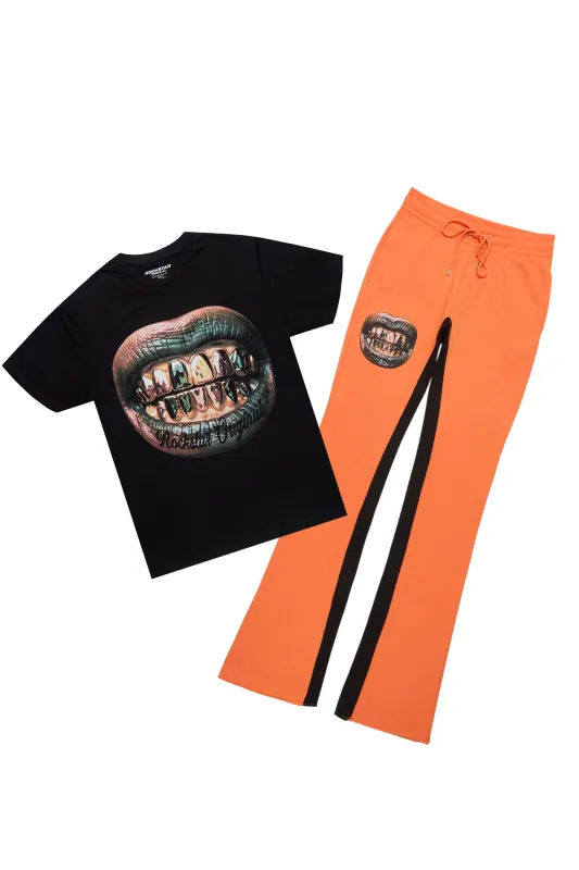 Darce Black/Orange T-Shirt/Stacked Baggy Track Pant Set sold by Rockstar Original