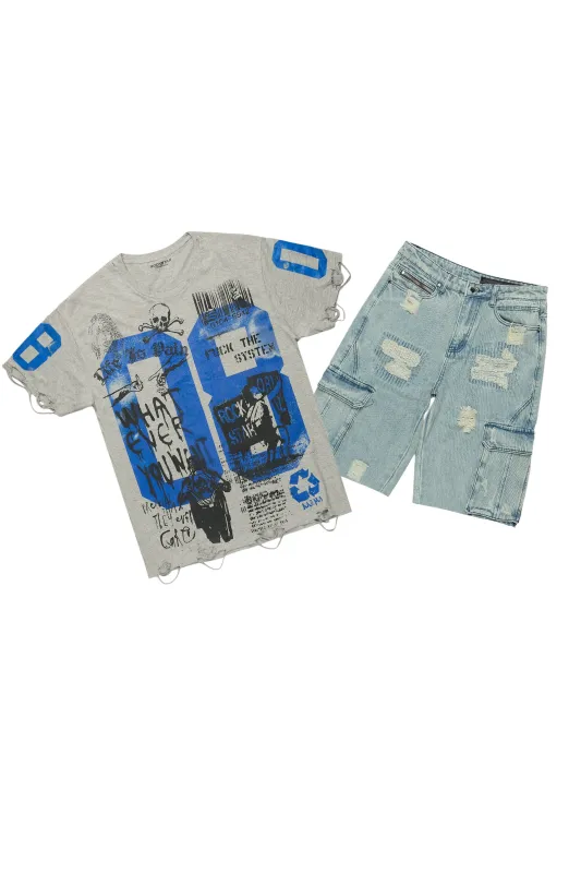 Grill Grey/Light Blue T-Shirt/Denim Short Set sold by Rockstar Original