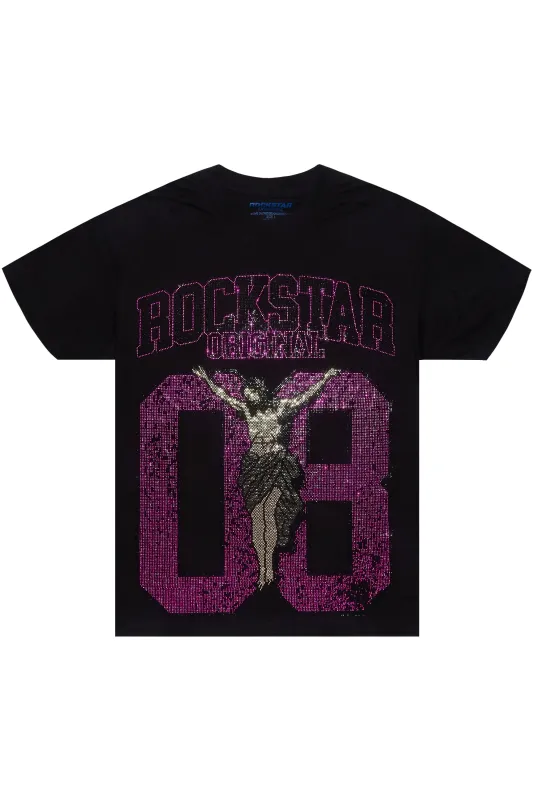 Makalia Black/Pink Rhinestone Oversized T-Shirt sold by Rockstar Original