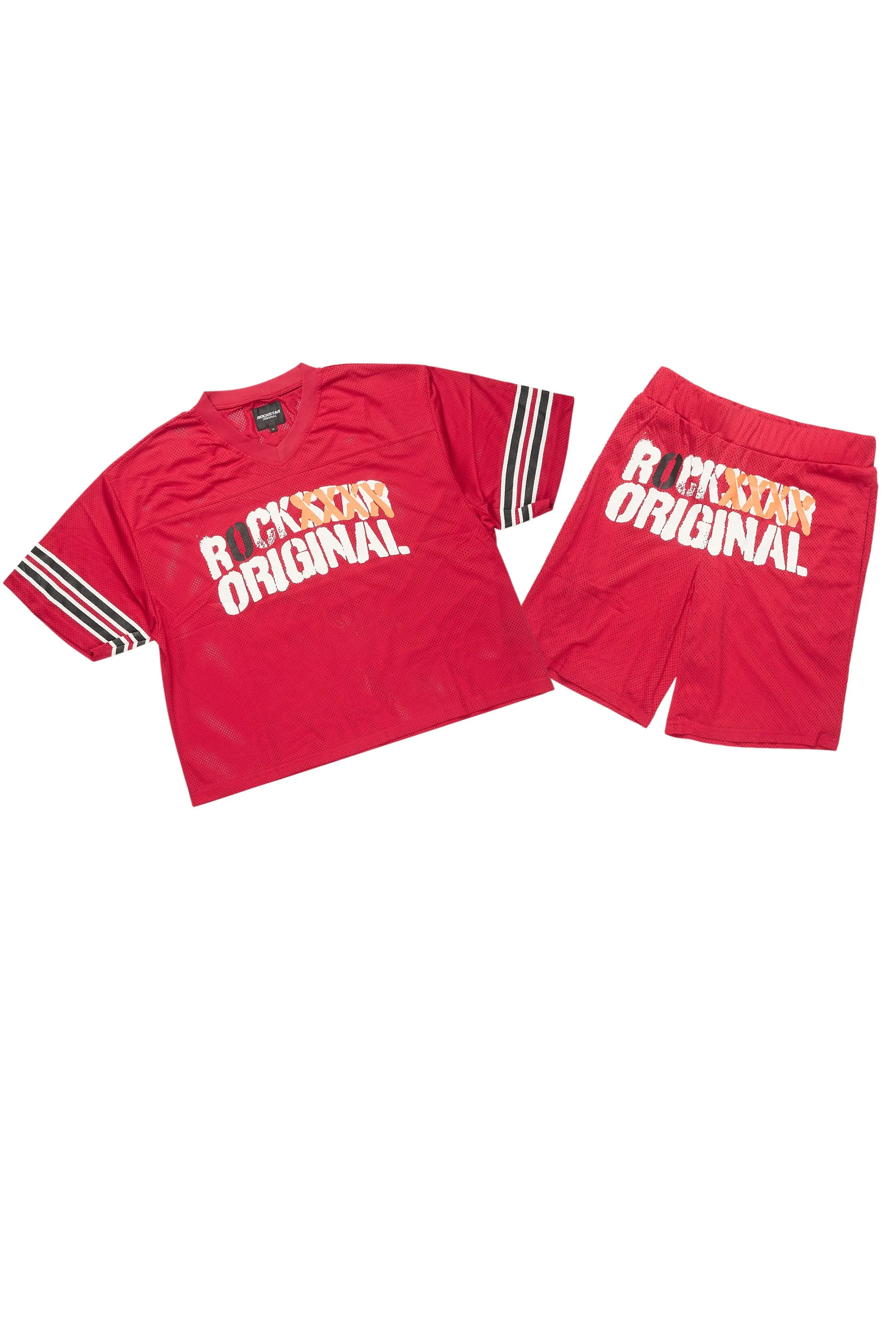 Crown Red Mesh Jersey Short Set sold by Rockstar Original