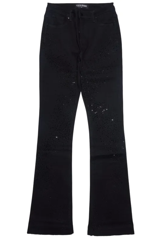 Brigette Black Rhinestone Stacked Flare Jean sold by Rockstar Original
