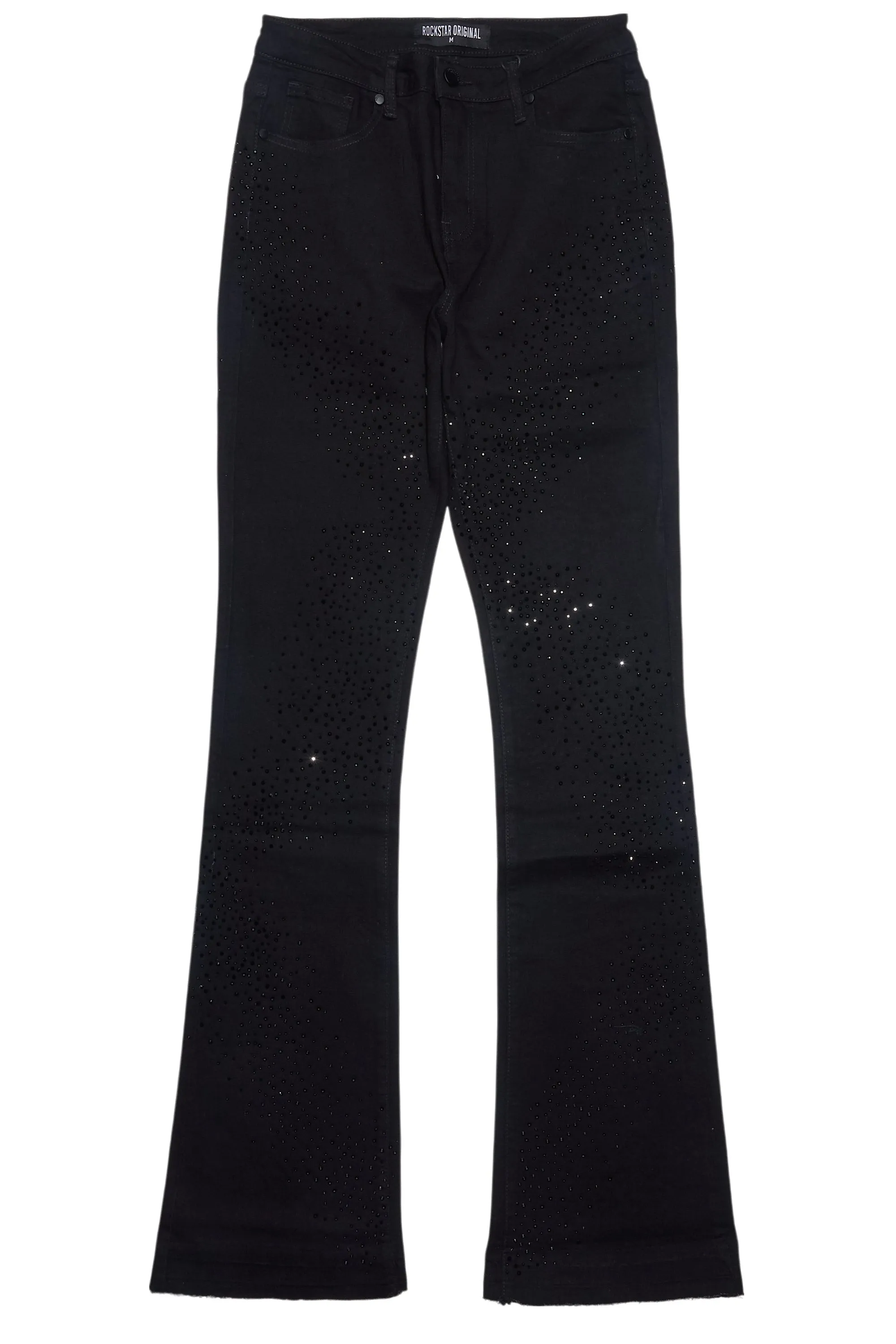 Brigette Black Rhinestone Stacked Flare Jean sold by Rockstar Original