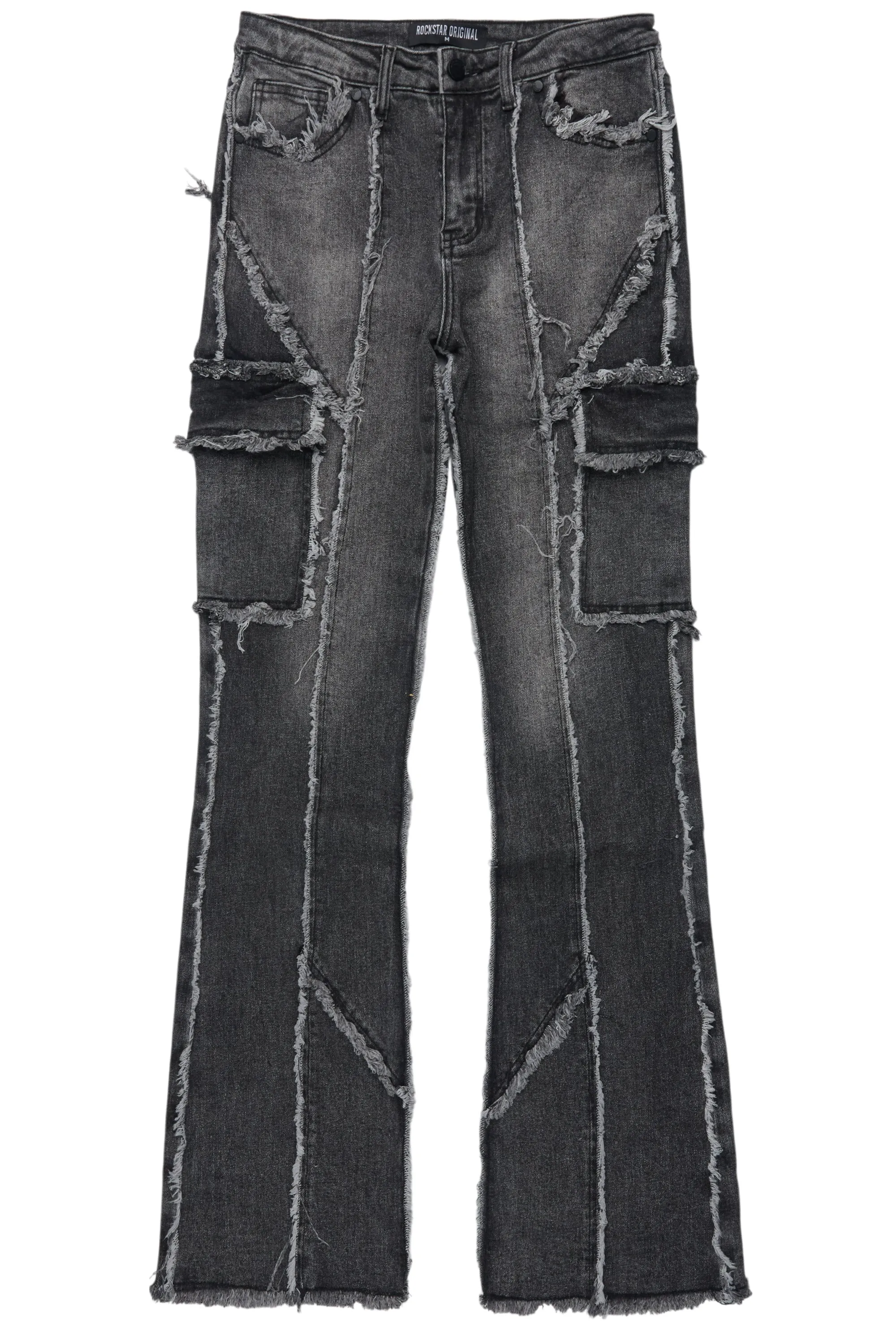 Keshia Dark Grey Wash Stacked Flare Jean sold by Rockstar Original