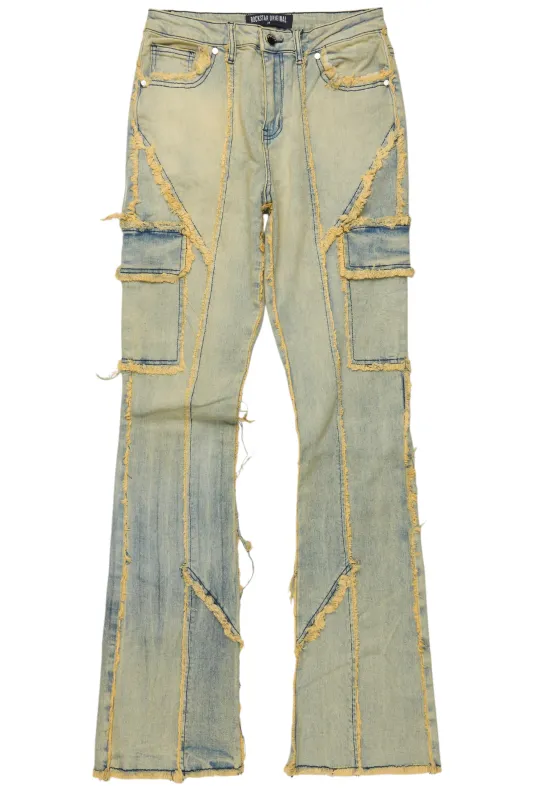 Keshia Dirty Blue Wash Stacked Flare Jean sold by Rockstar Original