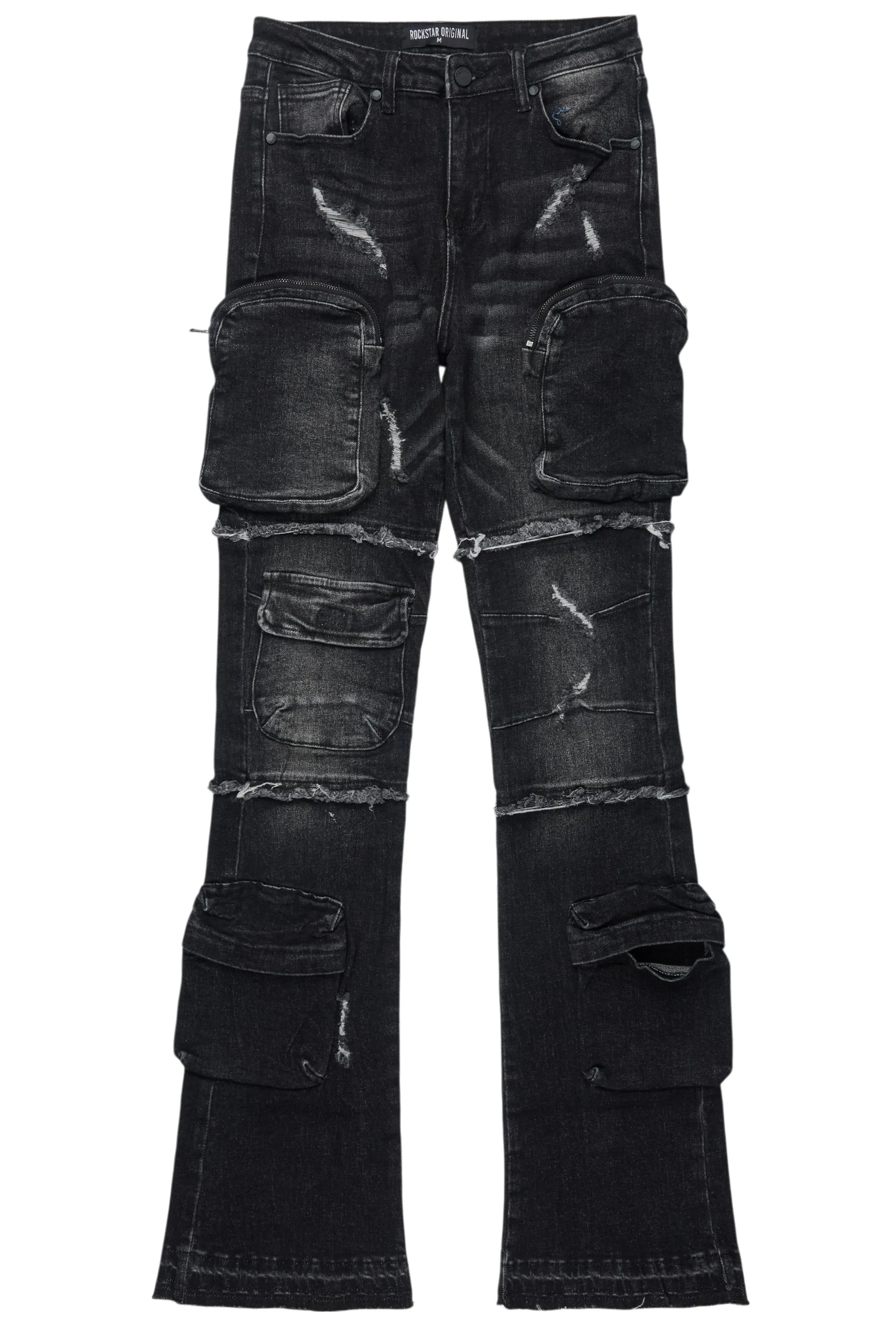 Toniesha Dark Grey Wash Stacked Flare Jean sold by Rockstar Original