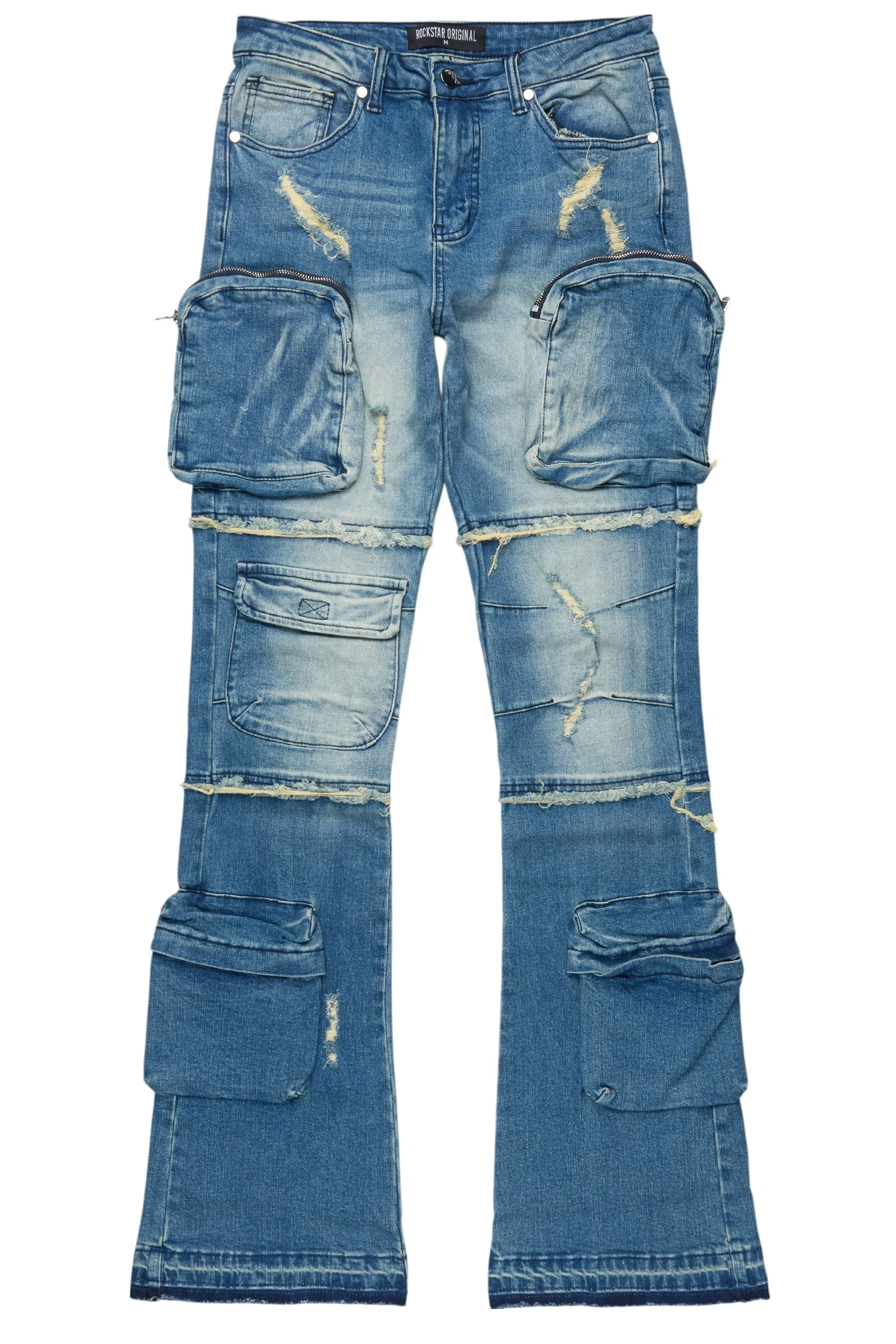 Toniesha Dirty Blue Wash Stacked Flare Jean sold by Rockstar Original
