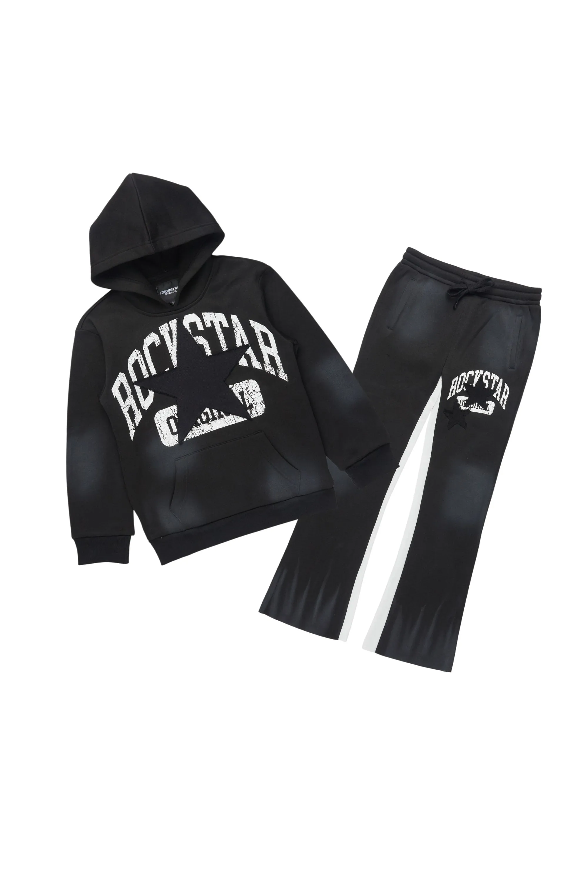 Boys Mallor Black/White Stacked Hoodie Track Set sold by Rockstar Original