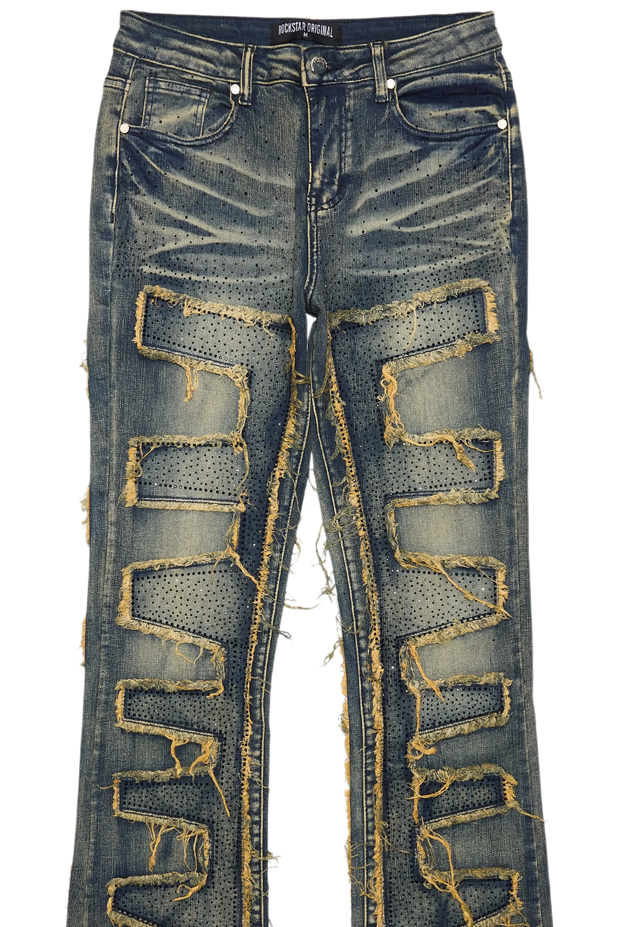 Zariyah Tinted Dark Wash Rhinestone Stacked Flare Jean sold by Rockstar Original product image thumbnail 2