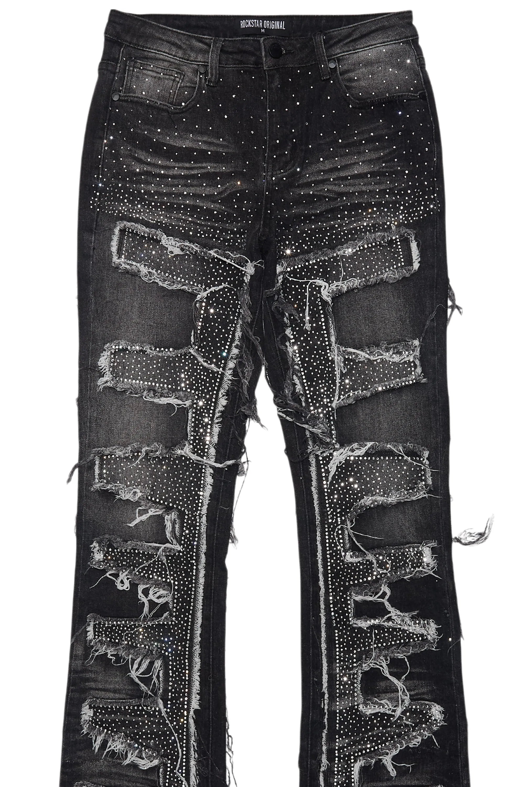 Zariyah Grey Wash Rhinestone Stacked Flare Jean sold by Rockstar Original product image thumbnail 2