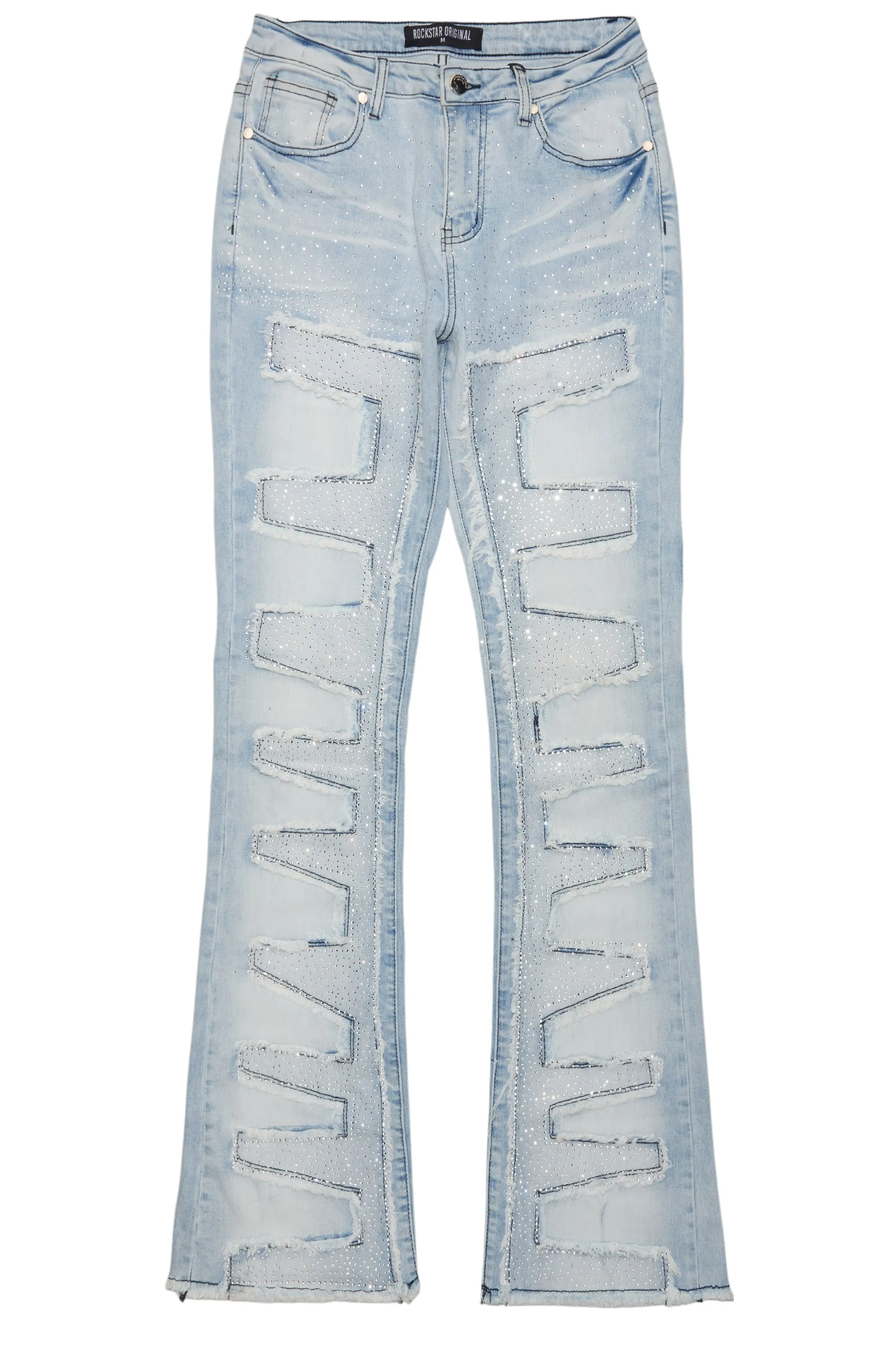 Zariyah Rhinestone Light Wash Stacked Flare Jean sold by Rockstar Original