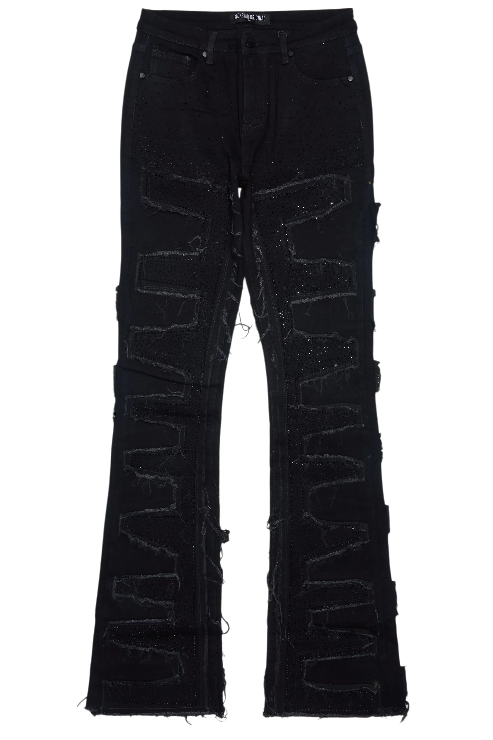 Zariyah Black Rhinestone Stacked Flare Jean sold by Rockstar Original