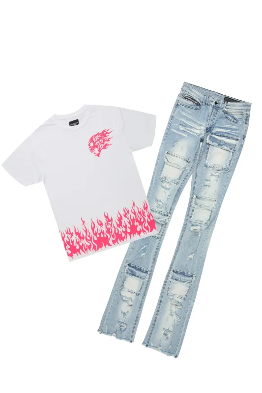 Bubble White/Pink T-Shirt/Super Stacked Flare Jean Bundle sold by Rockstar Original