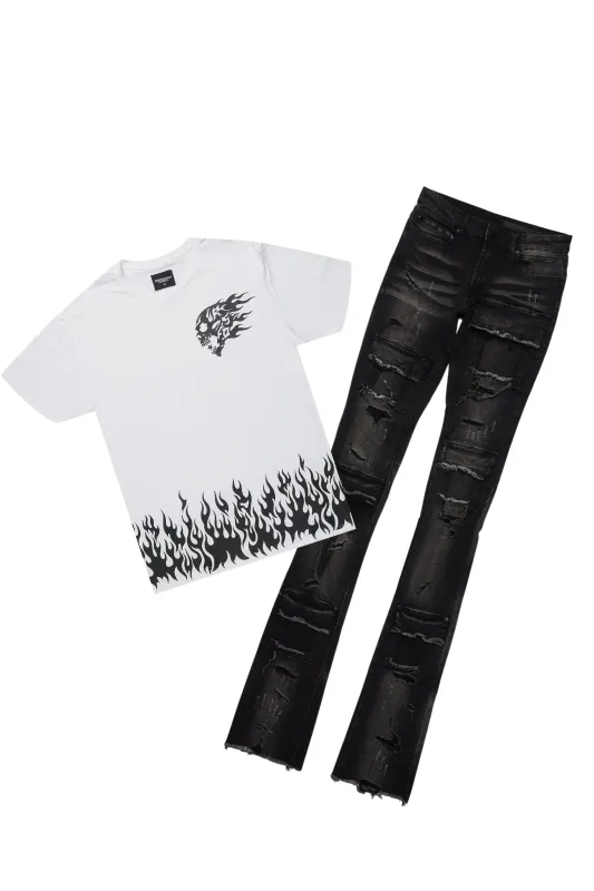Bubble White/Black T-Shirt/Super Stacked Flare Jean Bundle sold by Rockstar Original