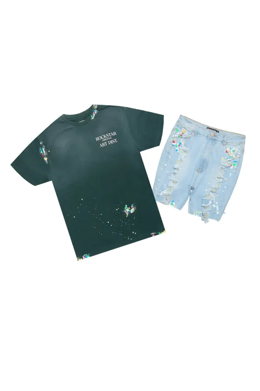 Lakesha Green/Blue T-Shirt Denim Short Set sold by Rockstar Original