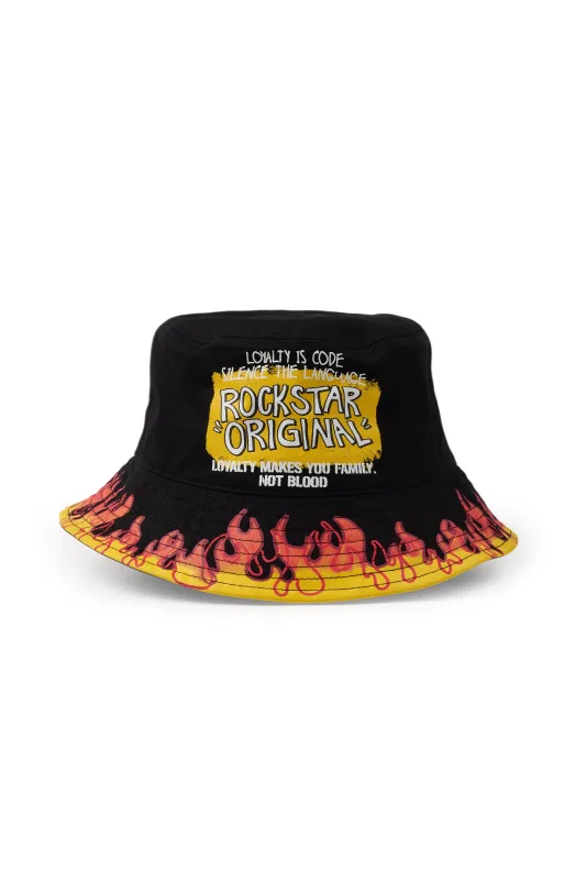 Beno Black/Yellow Flames Graphic Bucket Hat sold by Rockstar Original