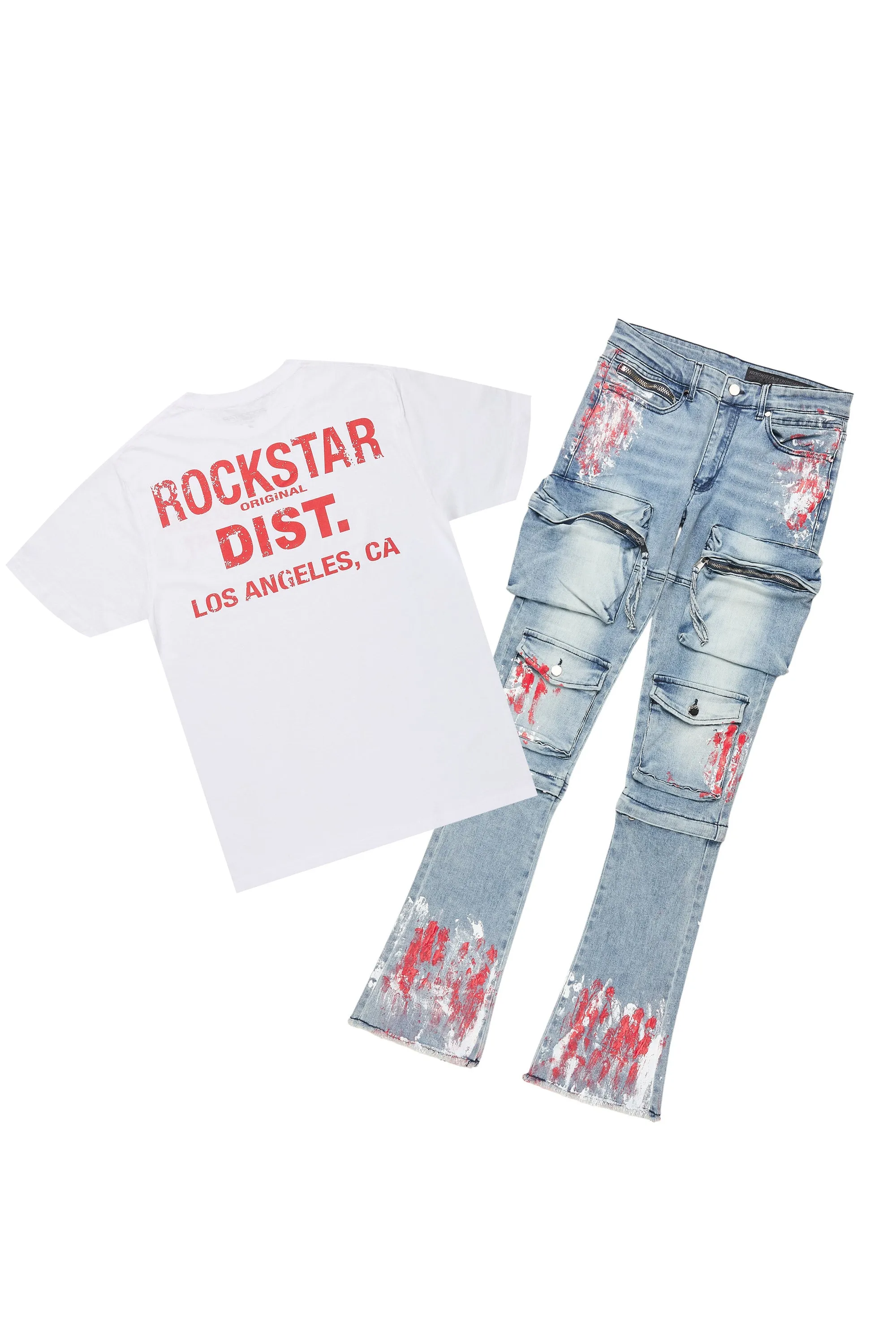 Sley White/Red T-Shirt/Stacked Flare Jean Set sold by Rockstar Original