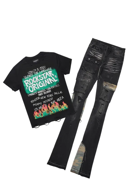 Beno Black T-Shirt/Super Stacked Flare Jean Bundle sold by Rockstar Original