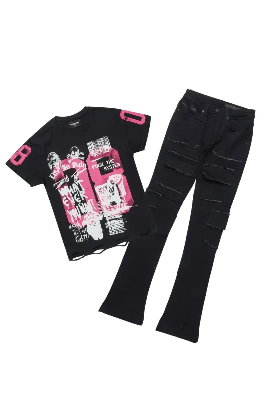 Grill Black T-Shirt/Stacked Flare Cargo Jean sold by Rockstar Original