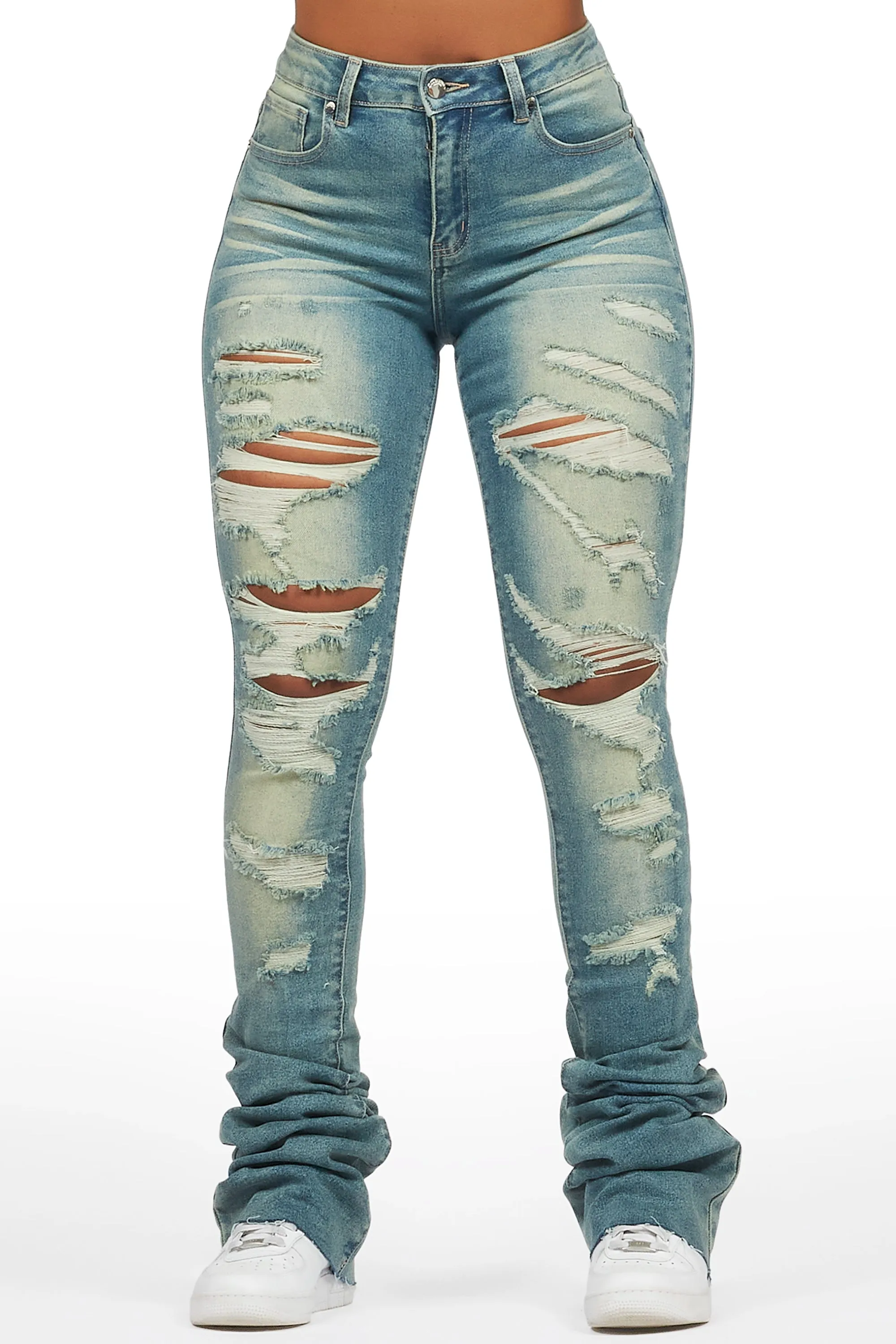 Teyja Light Wash Distressed Super Stacked Jean sold by Rockstar Original